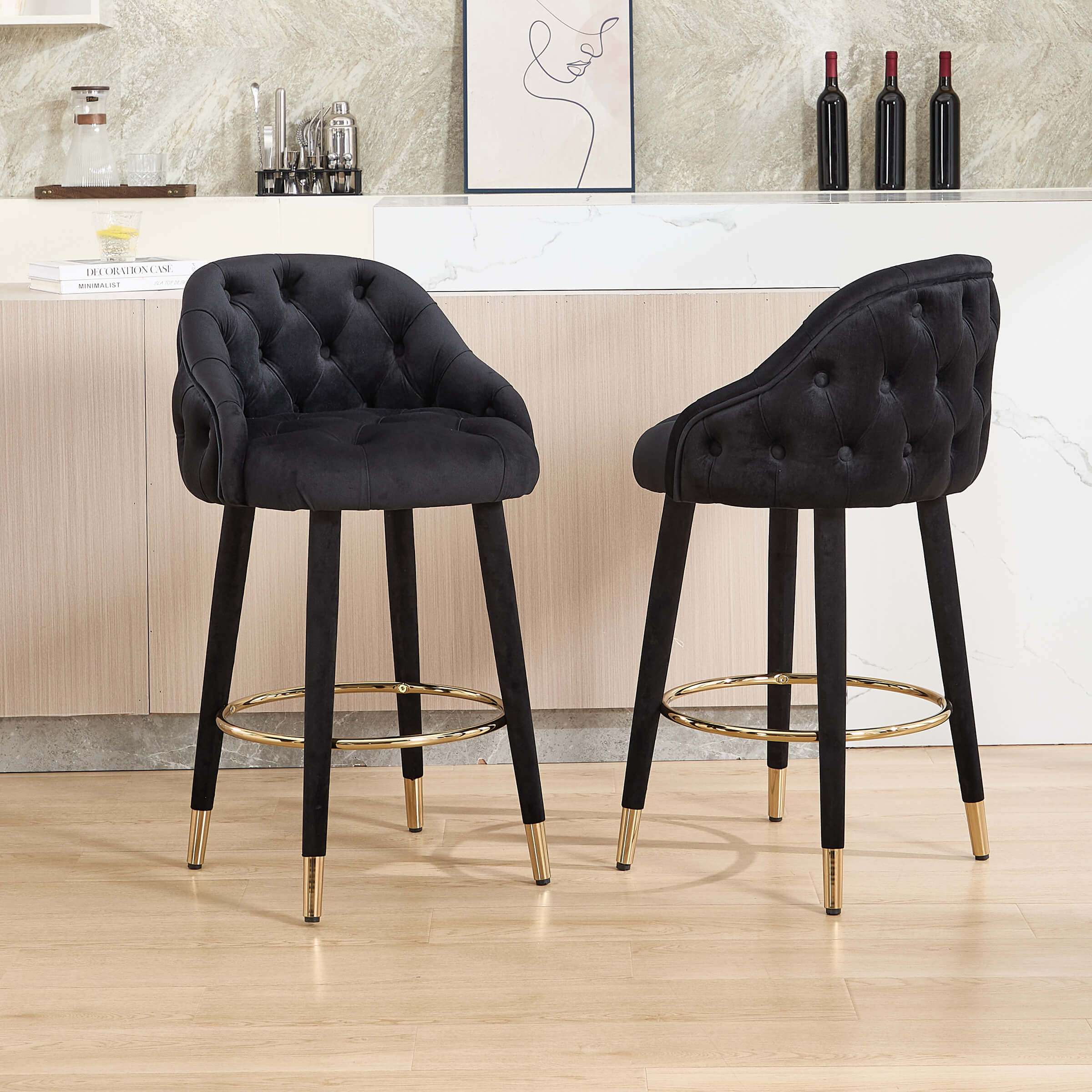 Velvet Counter Height Bar Stool with Oak Wood Legs - 2429CS - Image 23