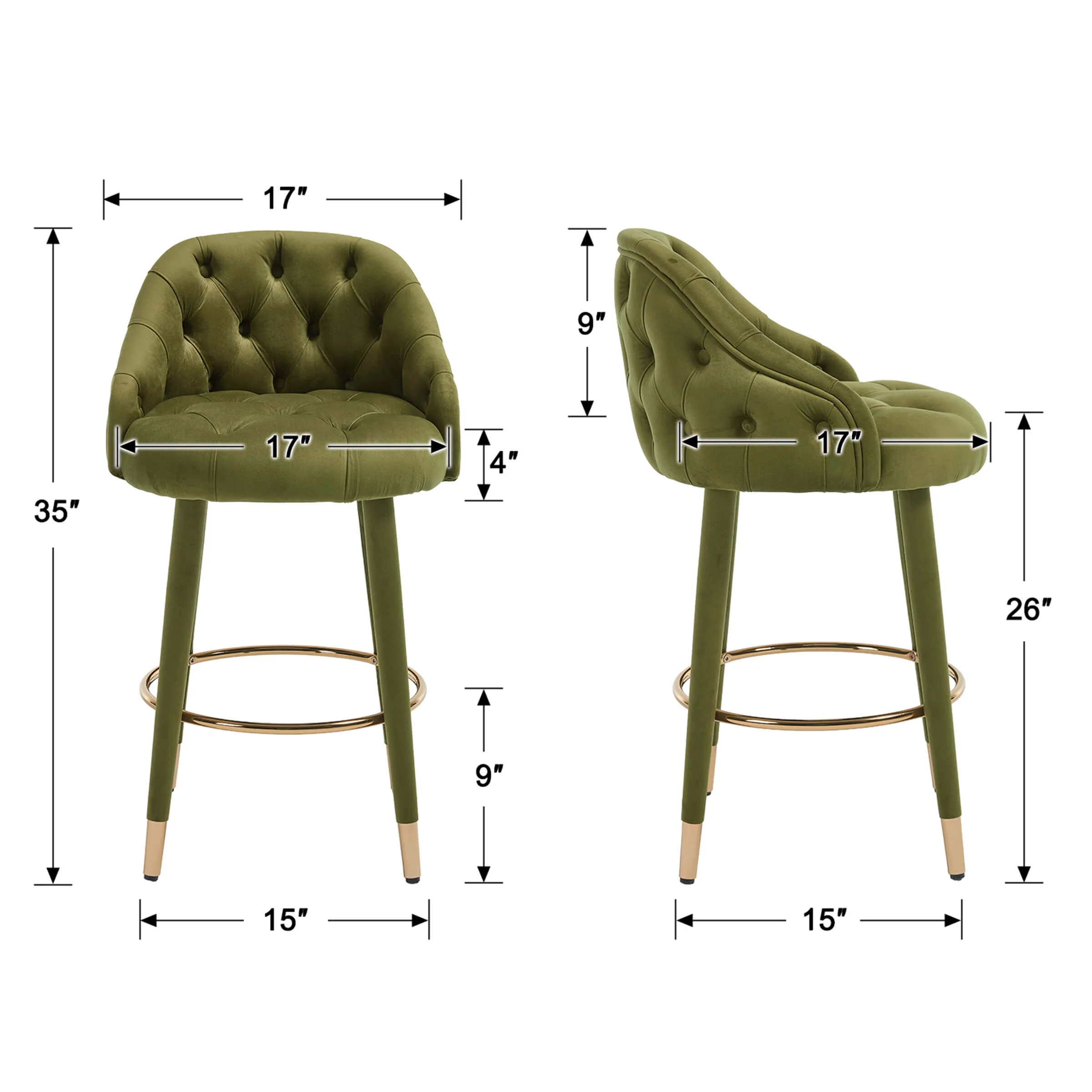Velvet Counter Height Bar Stool with Oak Wood Legs - 2429CS - Image 7
