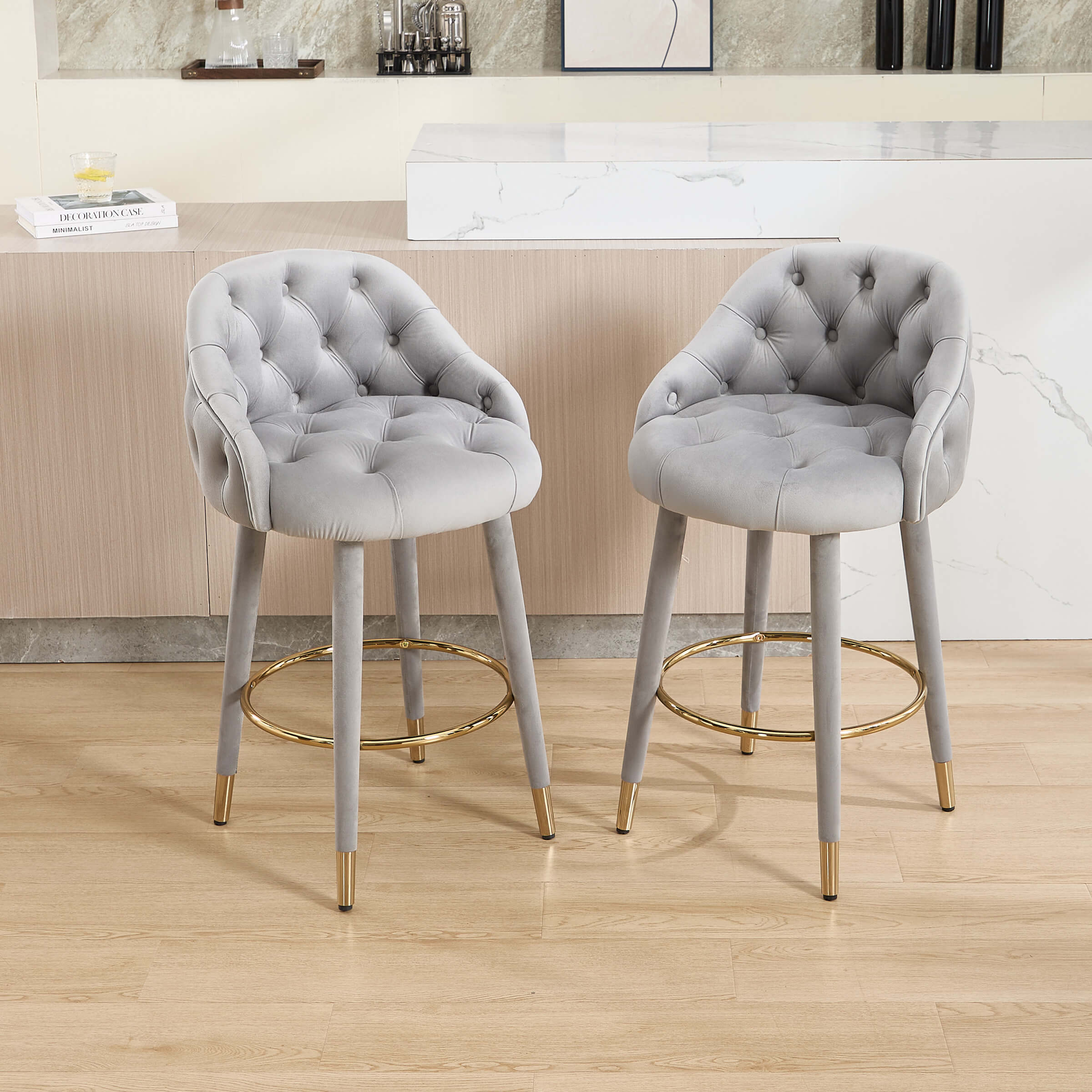 Velvet Counter Height Bar Stool with Oak Wood Legs - 2429CS - Image 8