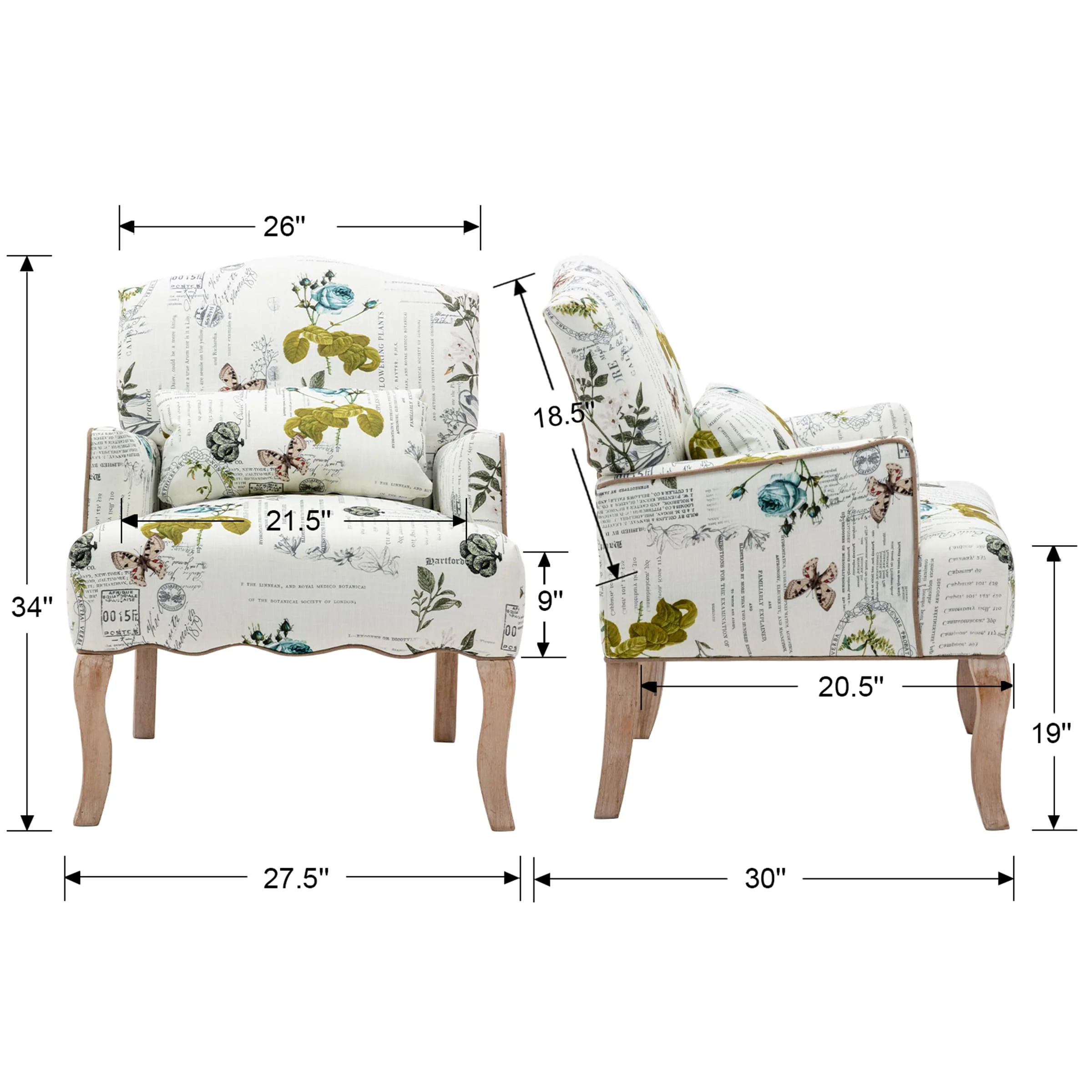 Mid Century Fabric Floral Armchair with Pillow - 8106AC - Image 10