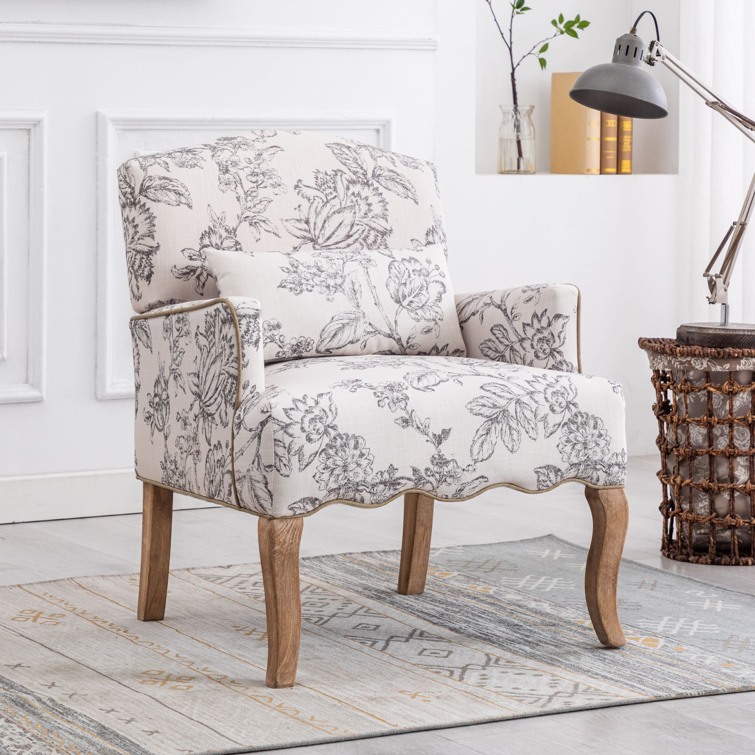 Mid Century Fabric Floral Armchair with Pillow - 8106AC - Image 11