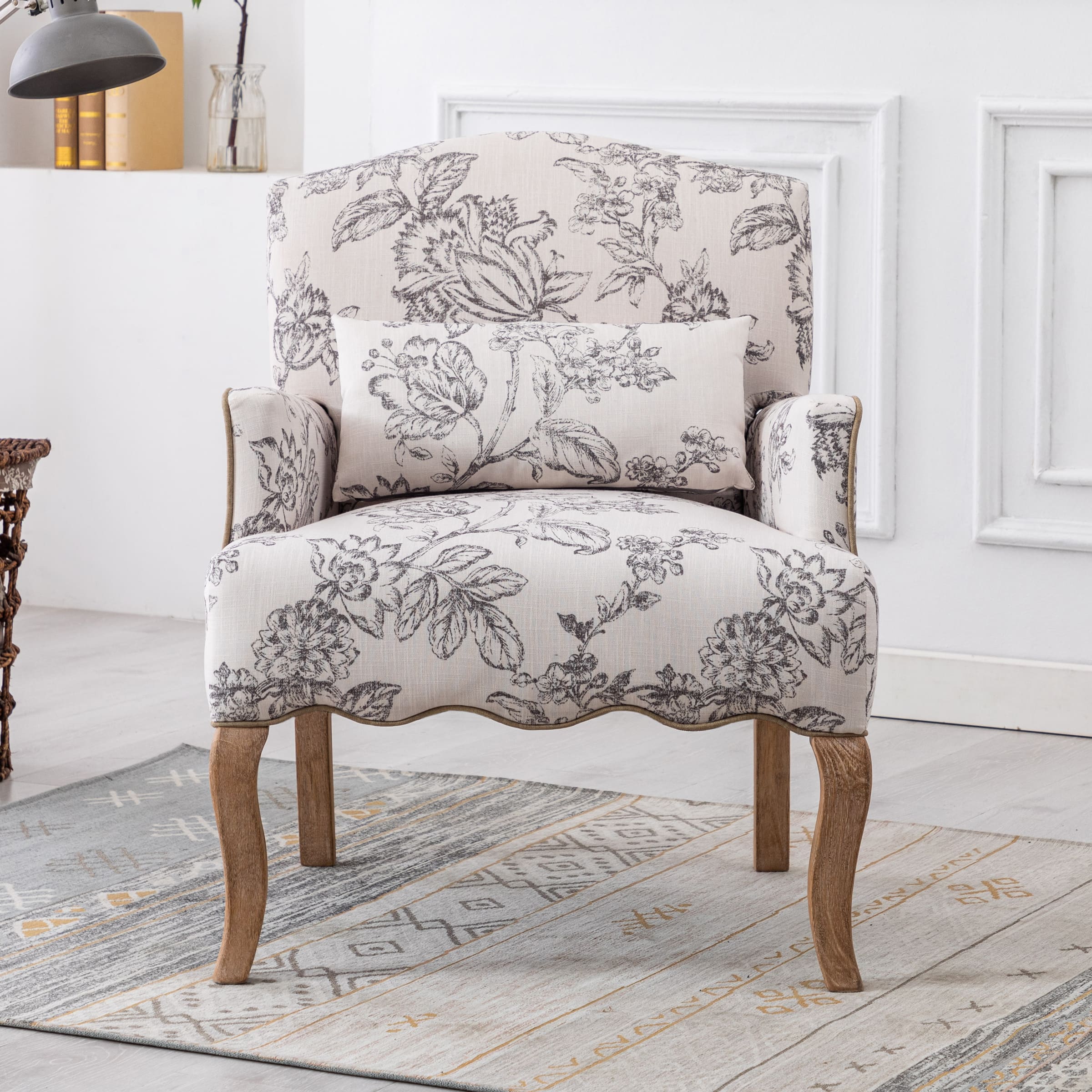 Mid Century Fabric Floral Armchair with Pillow - 8106AC - Image 12