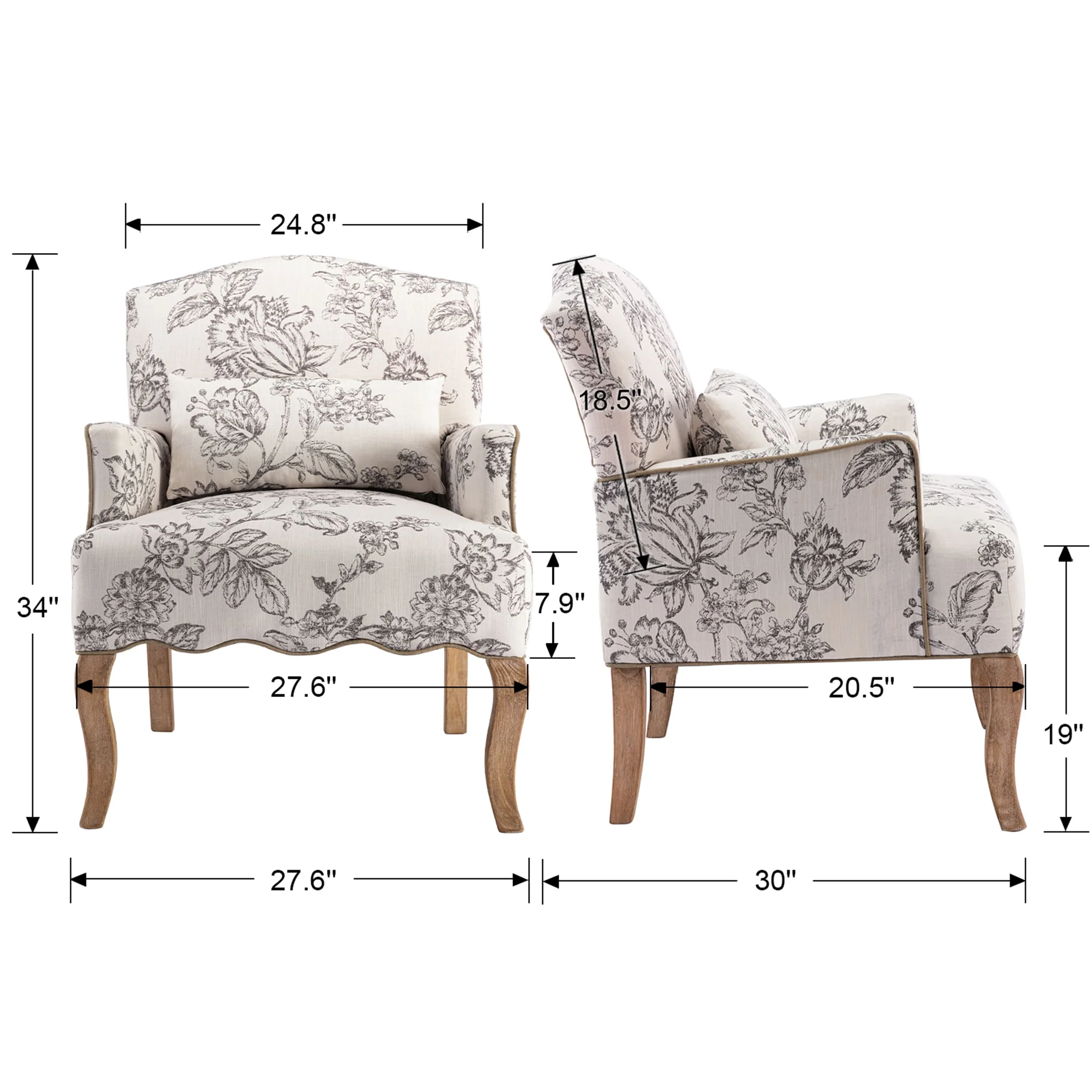 Mid Century Fabric Floral Armchair with Pillow - 8106AC - Image 17
