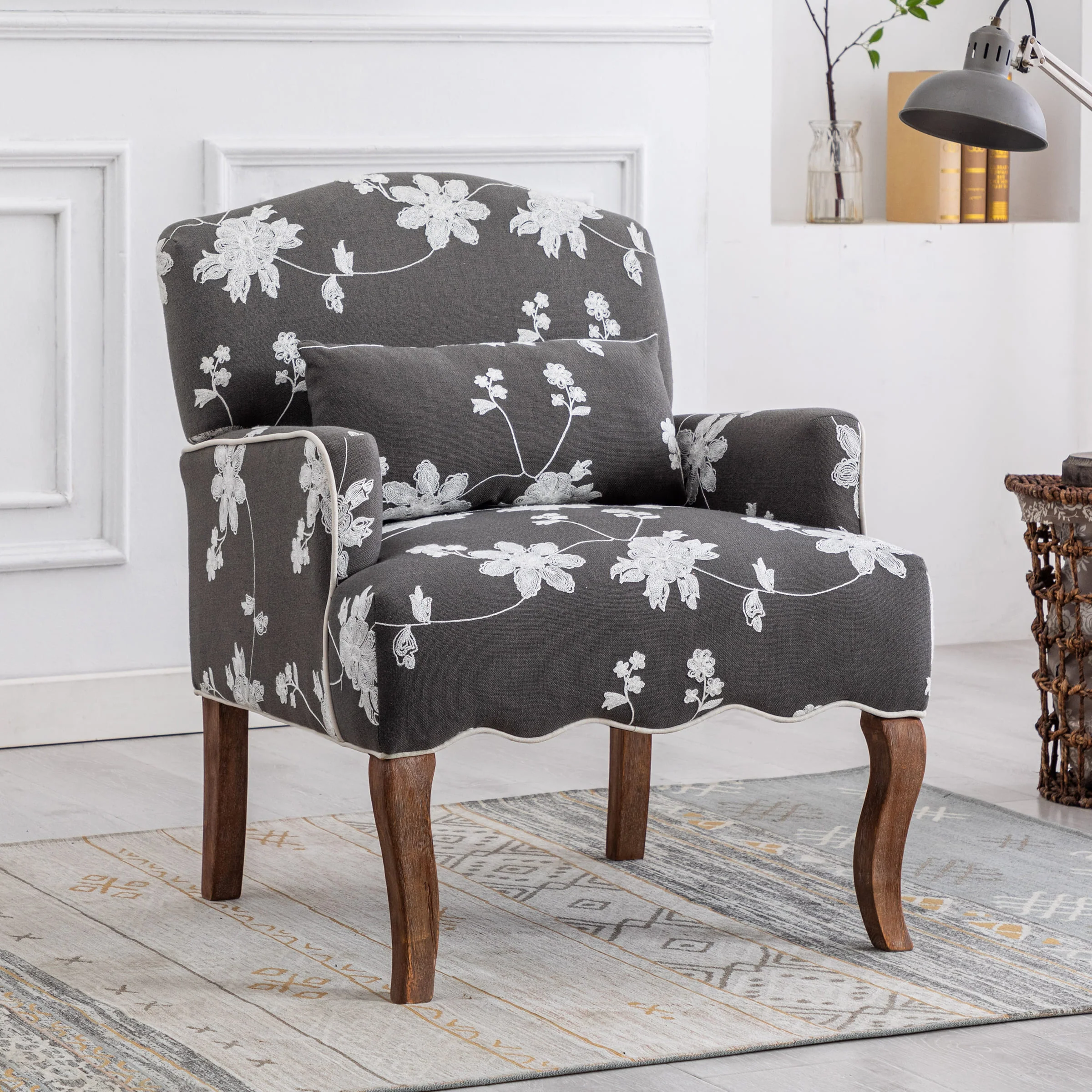 Mid Century Fabric Floral Armchair with Pillow - 8106AC - Image 18