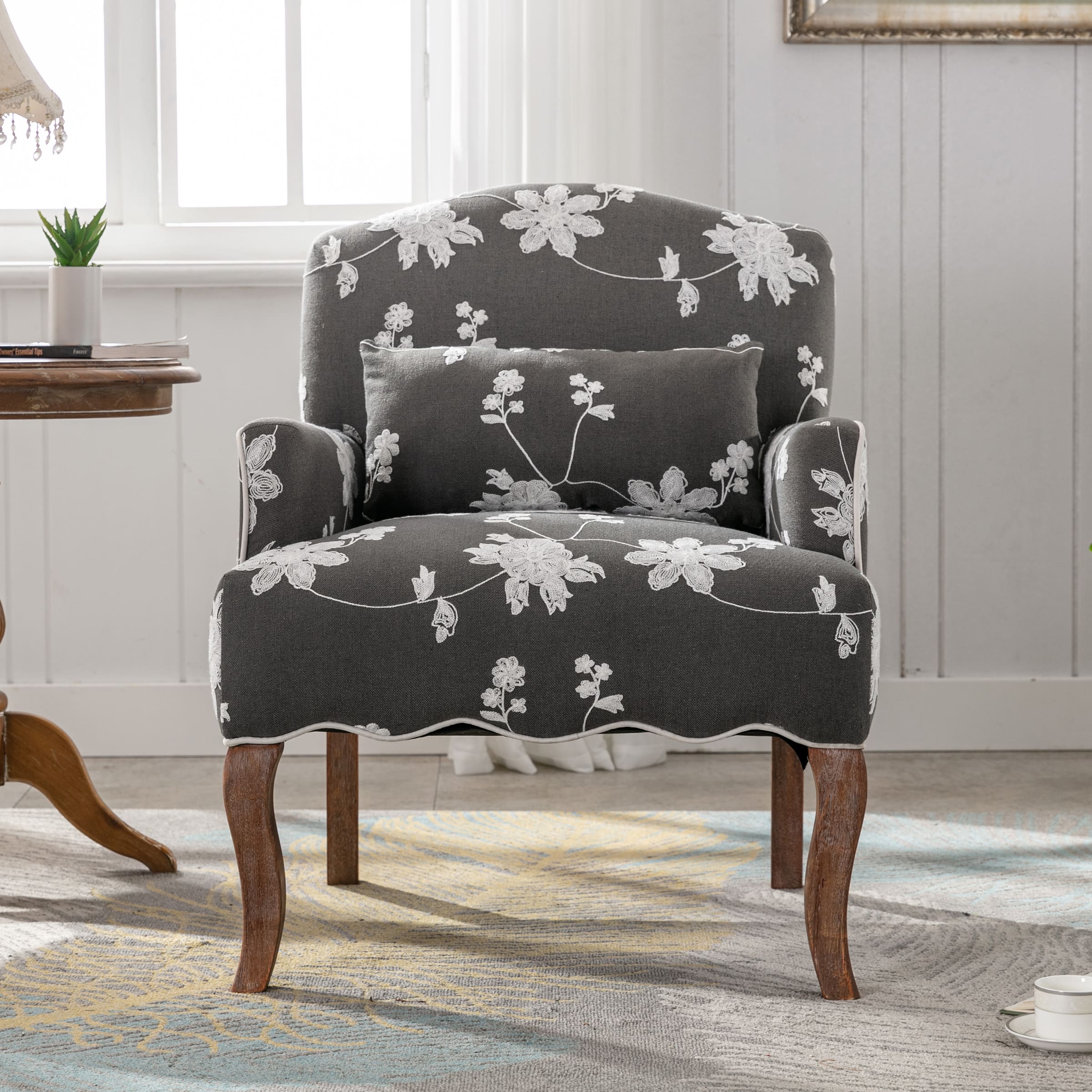 Mid Century Fabric Floral Armchair with Pillow - 8106AC - Image 19