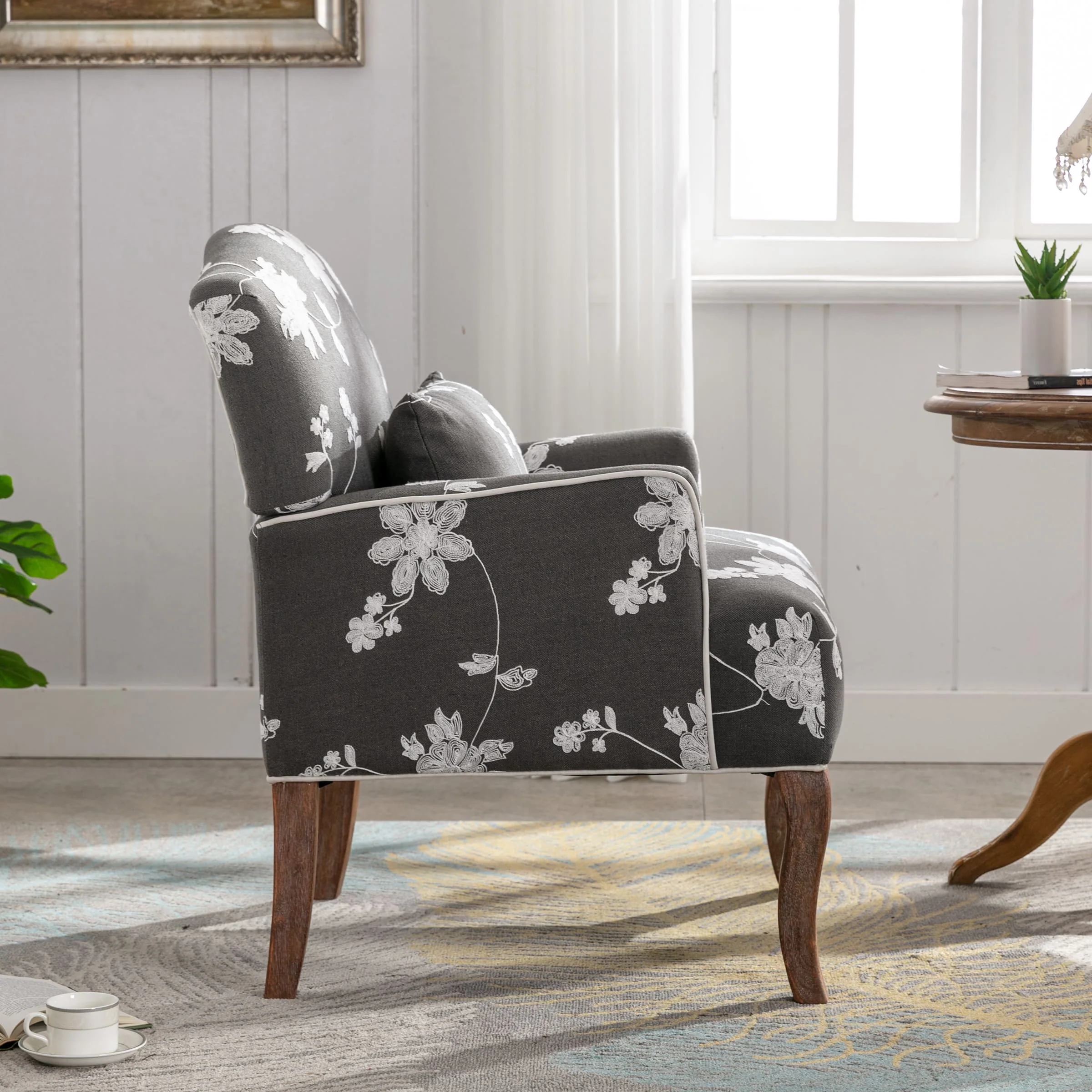 Mid Century Fabric Floral Armchair with Pillow - 8106AC - Image 20
