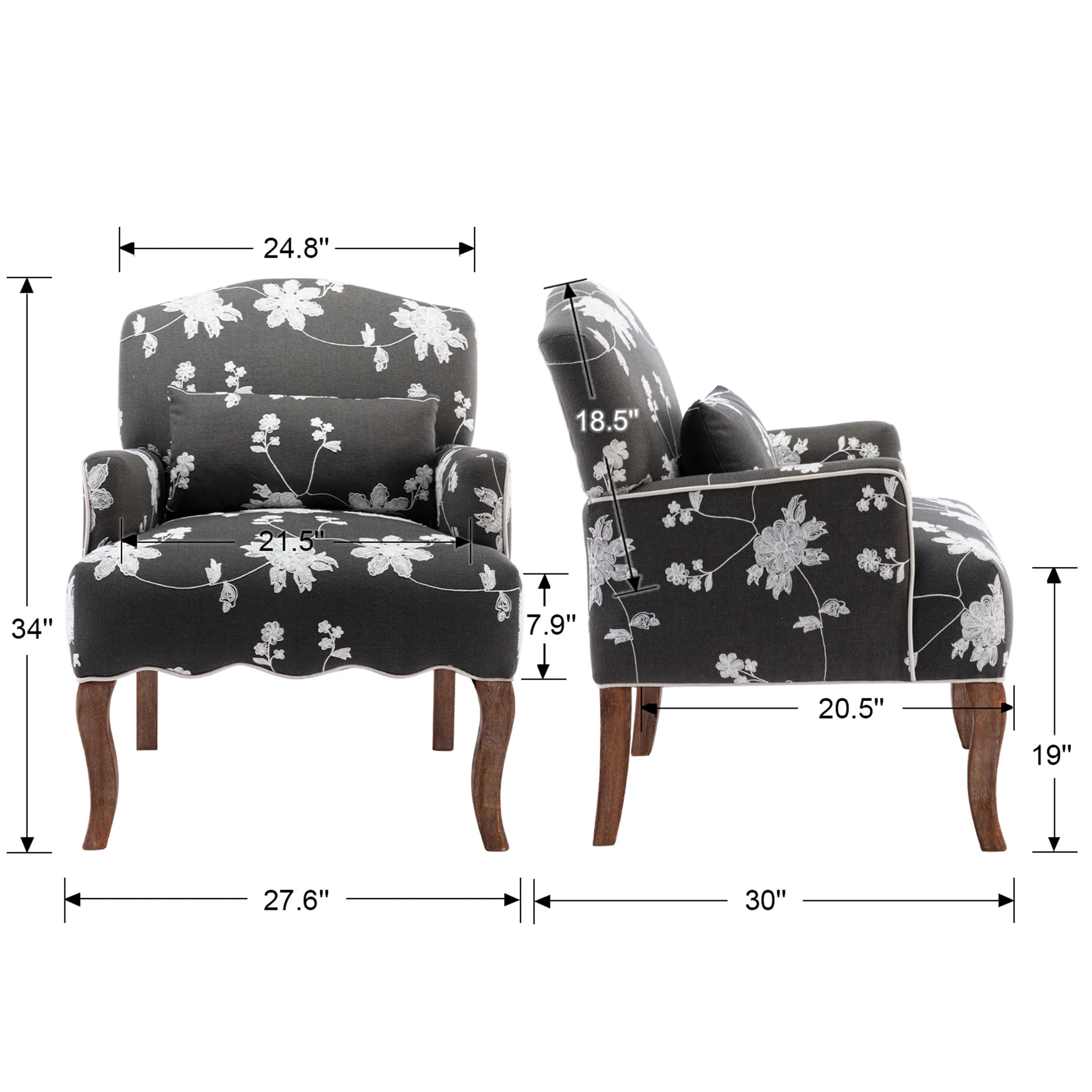 Mid Century Fabric Floral Armchair with Pillow - 8106AC - Image 25