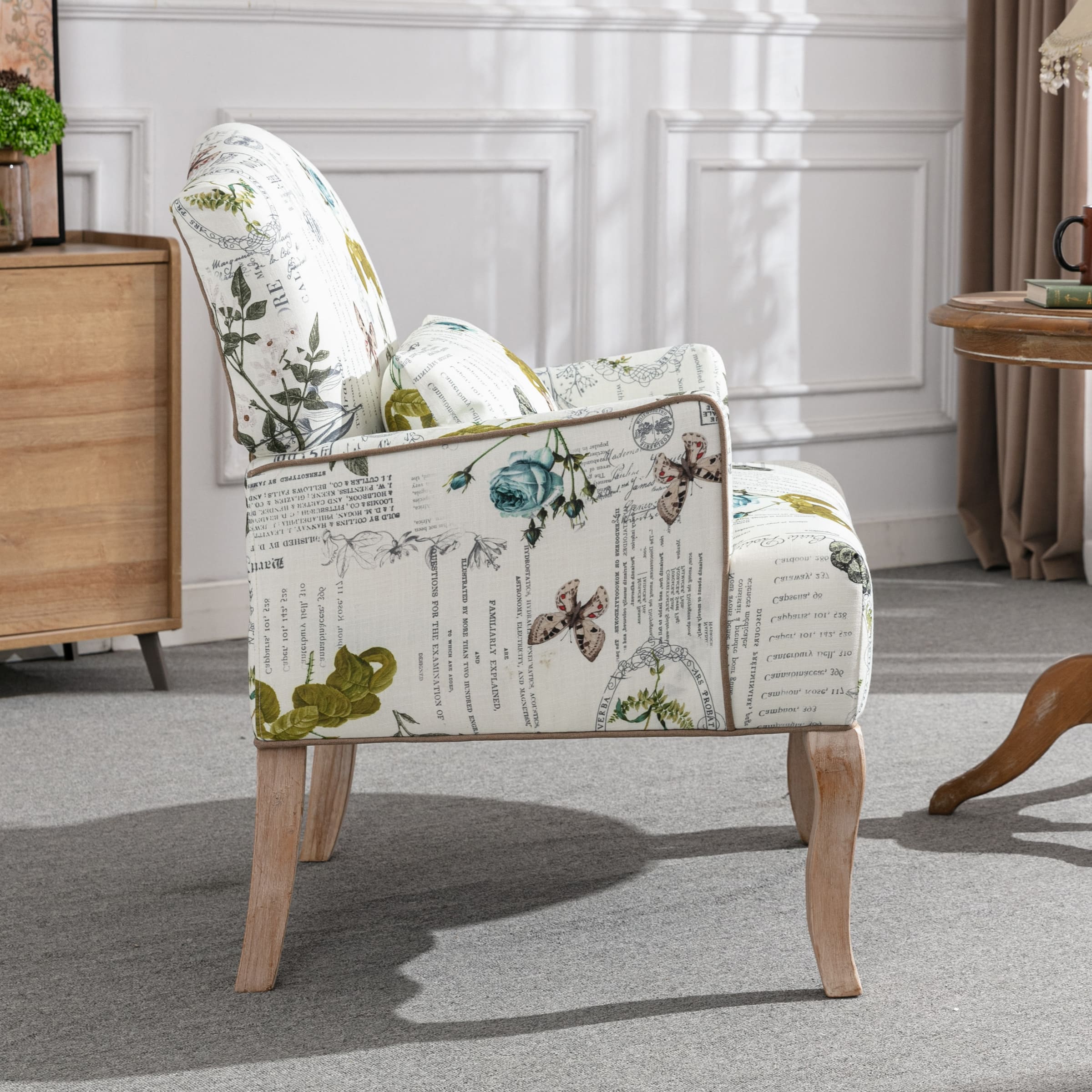 Mid Century Fabric Floral Armchair with Pillow - 8106AC - Image 3
