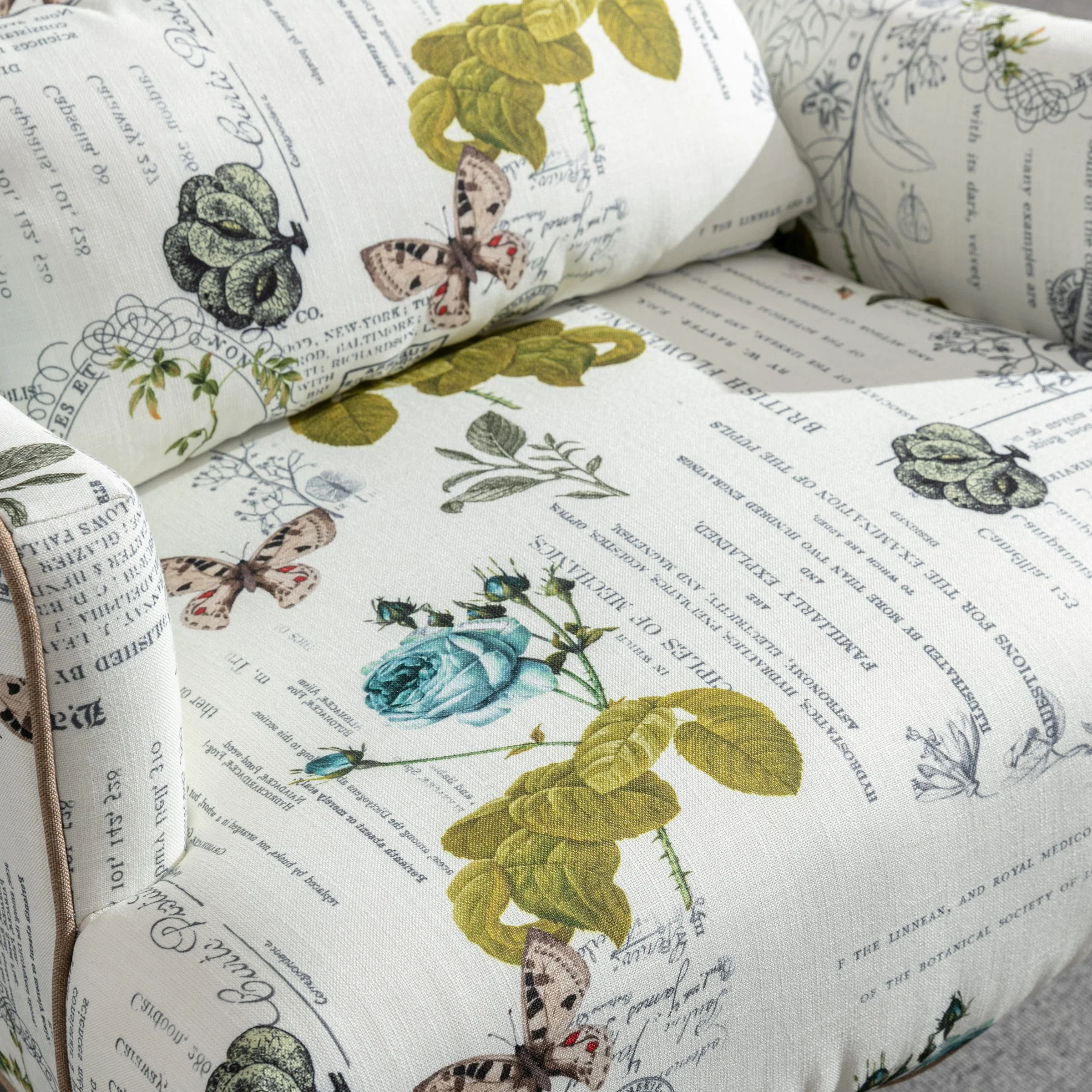 Mid Century Fabric Floral Armchair with Pillow - 8106AC - Image 4