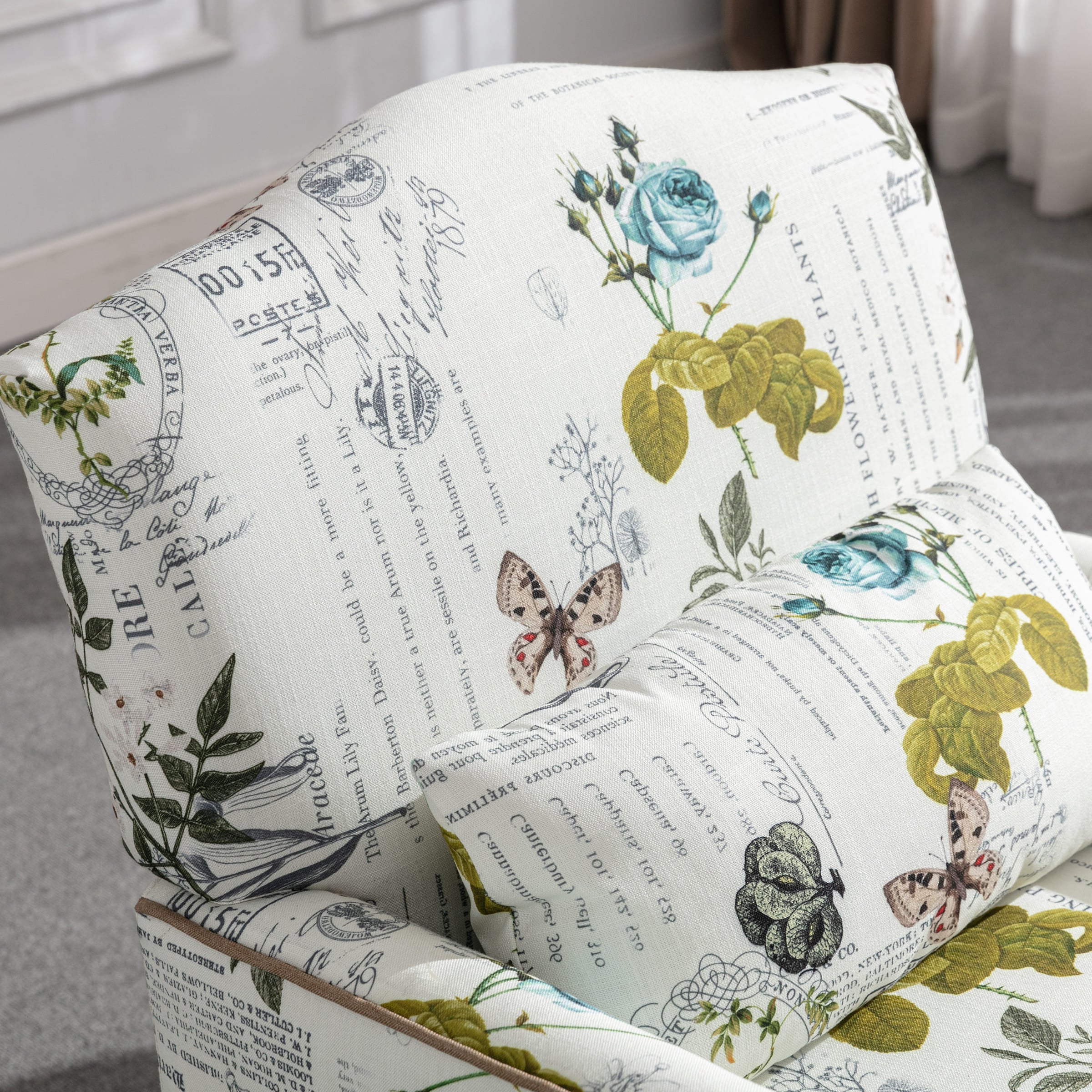 Mid Century Fabric Floral Armchair with Pillow - 8106AC - Image 6