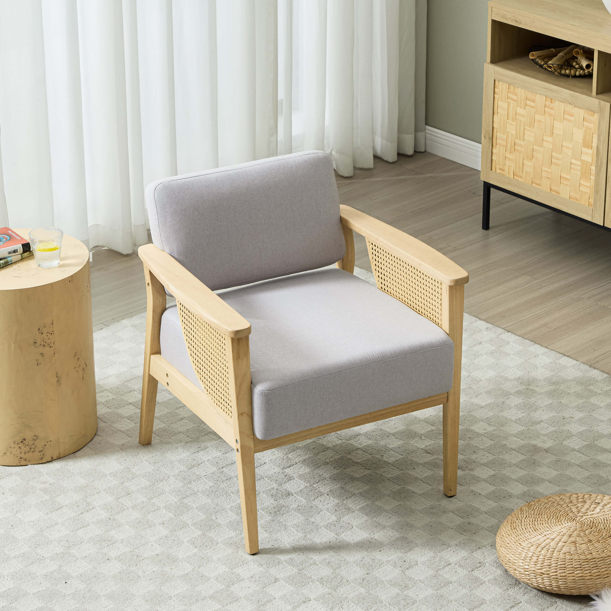 Mid Century Accent Chair with Rattan Armchair - 555AC - Image 10
