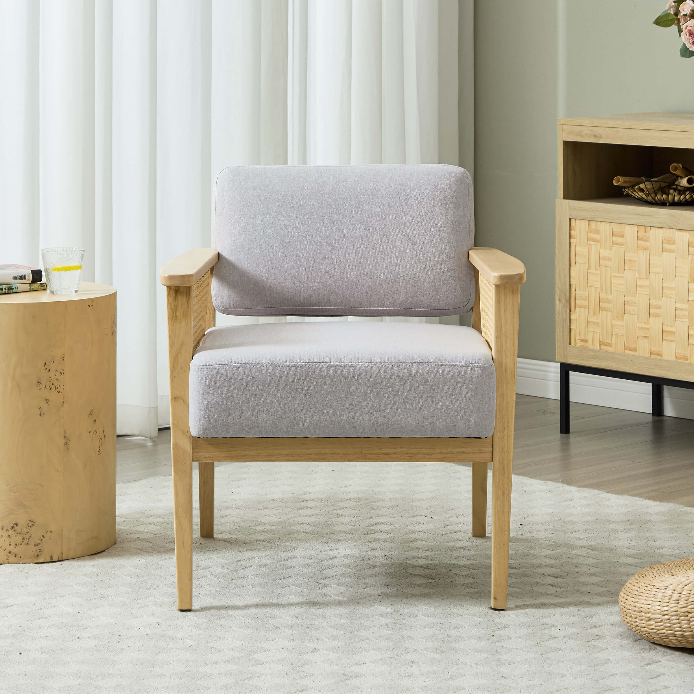 Mid Century Accent Chair with Rattan Armchair - 555AC - Image 11