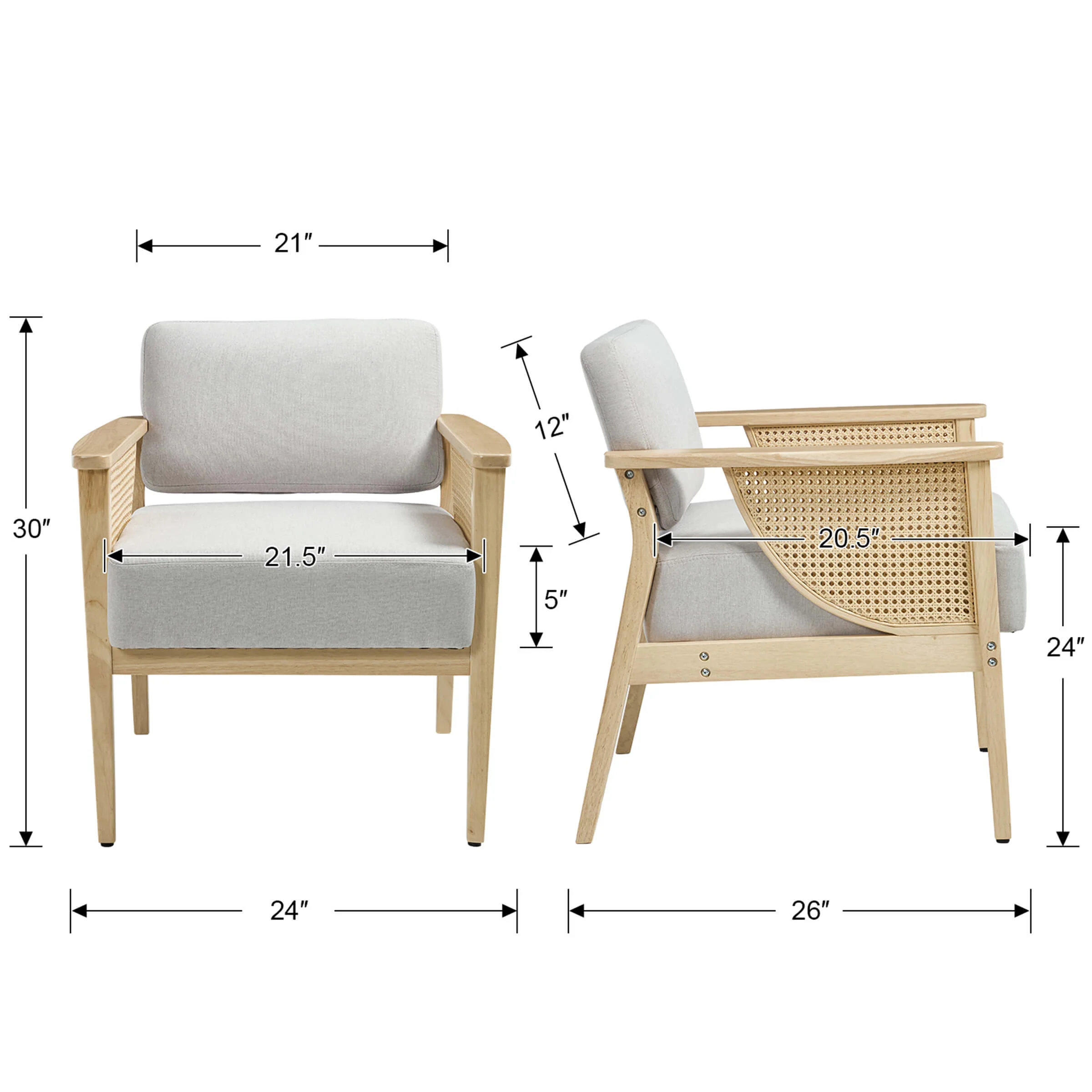 Mid Century Accent Chair with Rattan Armchair - 555AC - Image 18