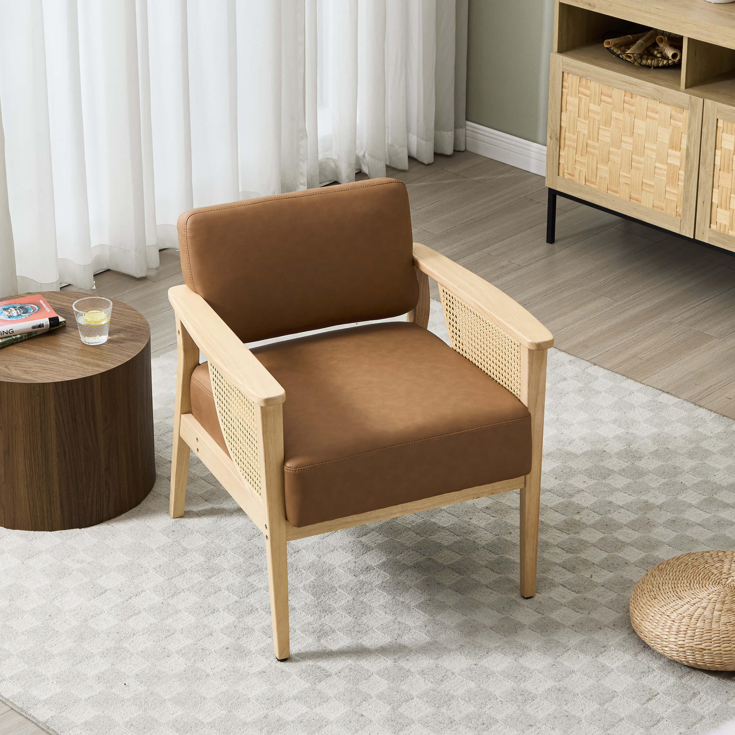 Mid Century Accent Chair with Rattan Armchair - 555AC - Image 19