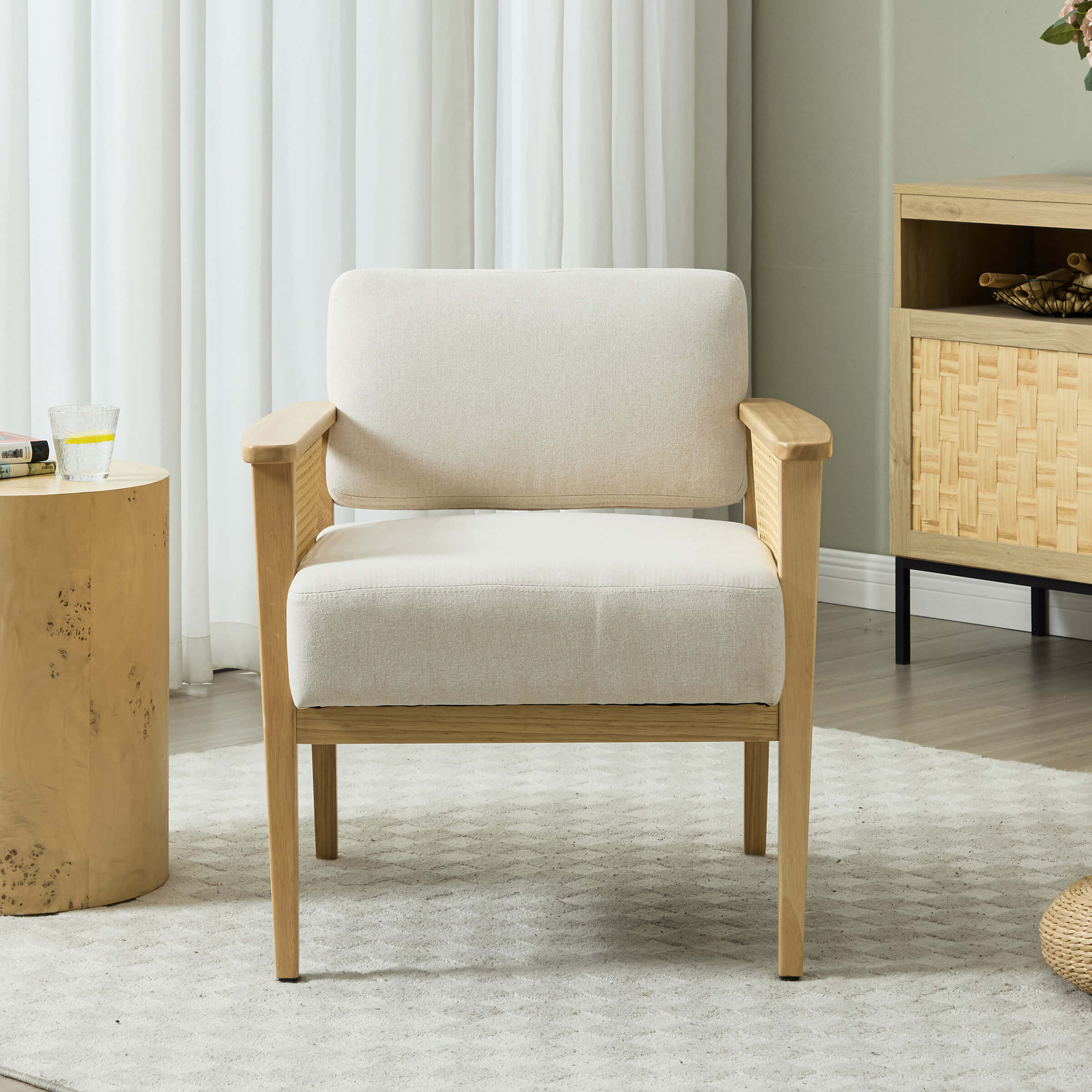 Mid Century Accent Chair with Rattan Armchair - 555AC - Image 2