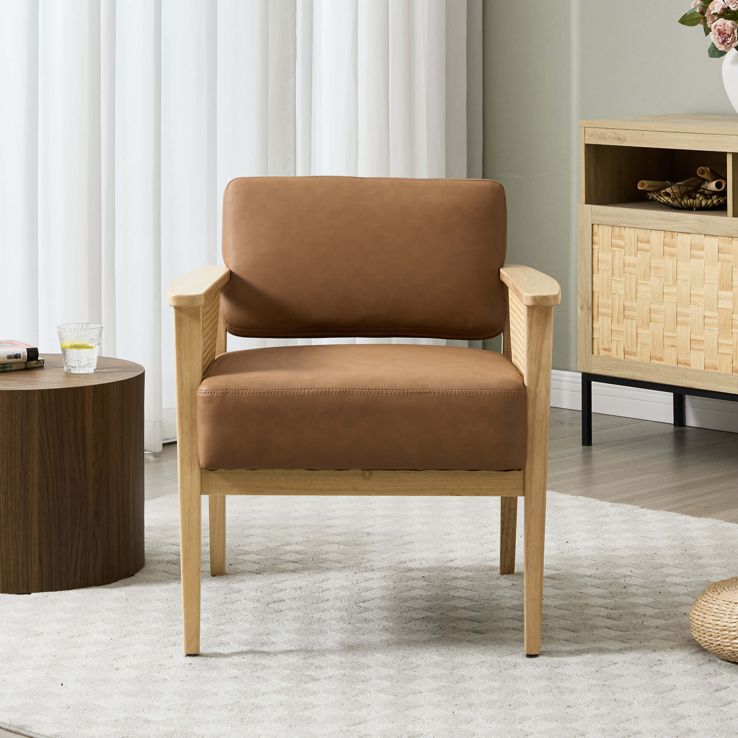Mid Century Accent Chair with Rattan Armchair - 555AC - Image 20