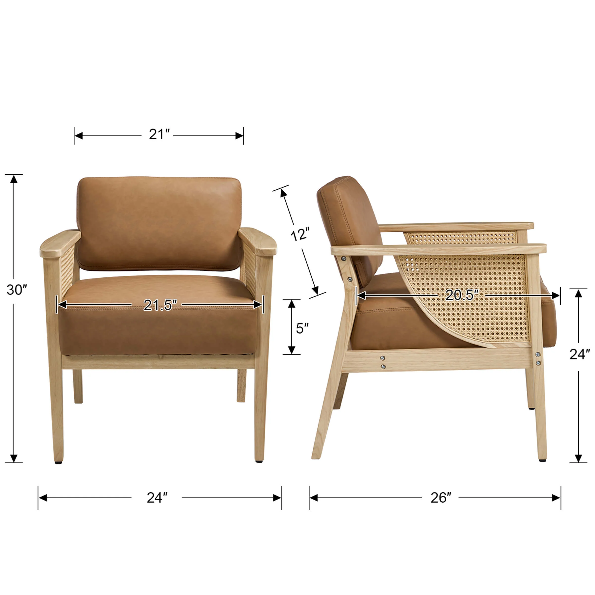 Mid Century Accent Chair with Rattan Armchair - 555AC - Image 26