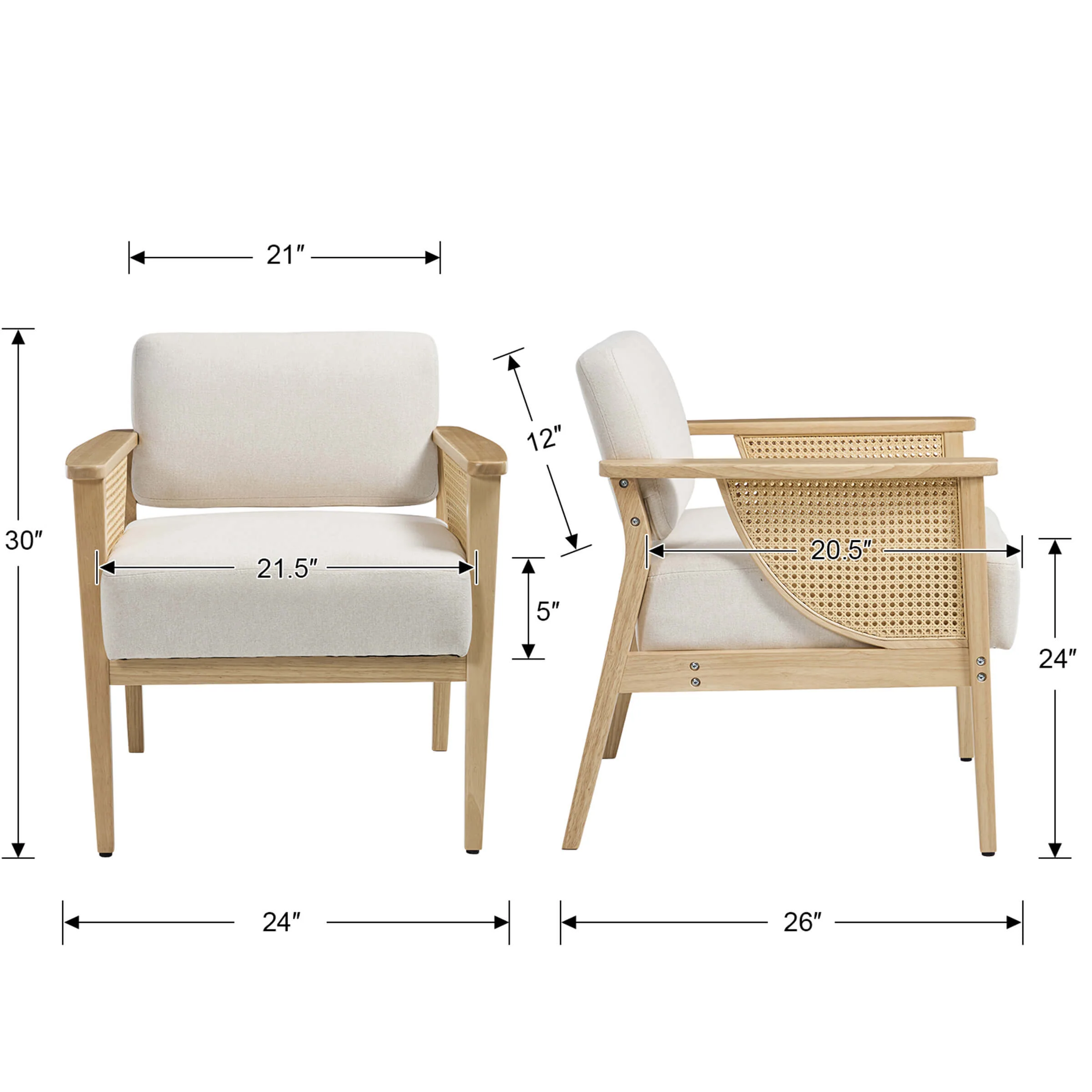Mid Century Accent Chair with Rattan Armchair - 555AC - Image 9