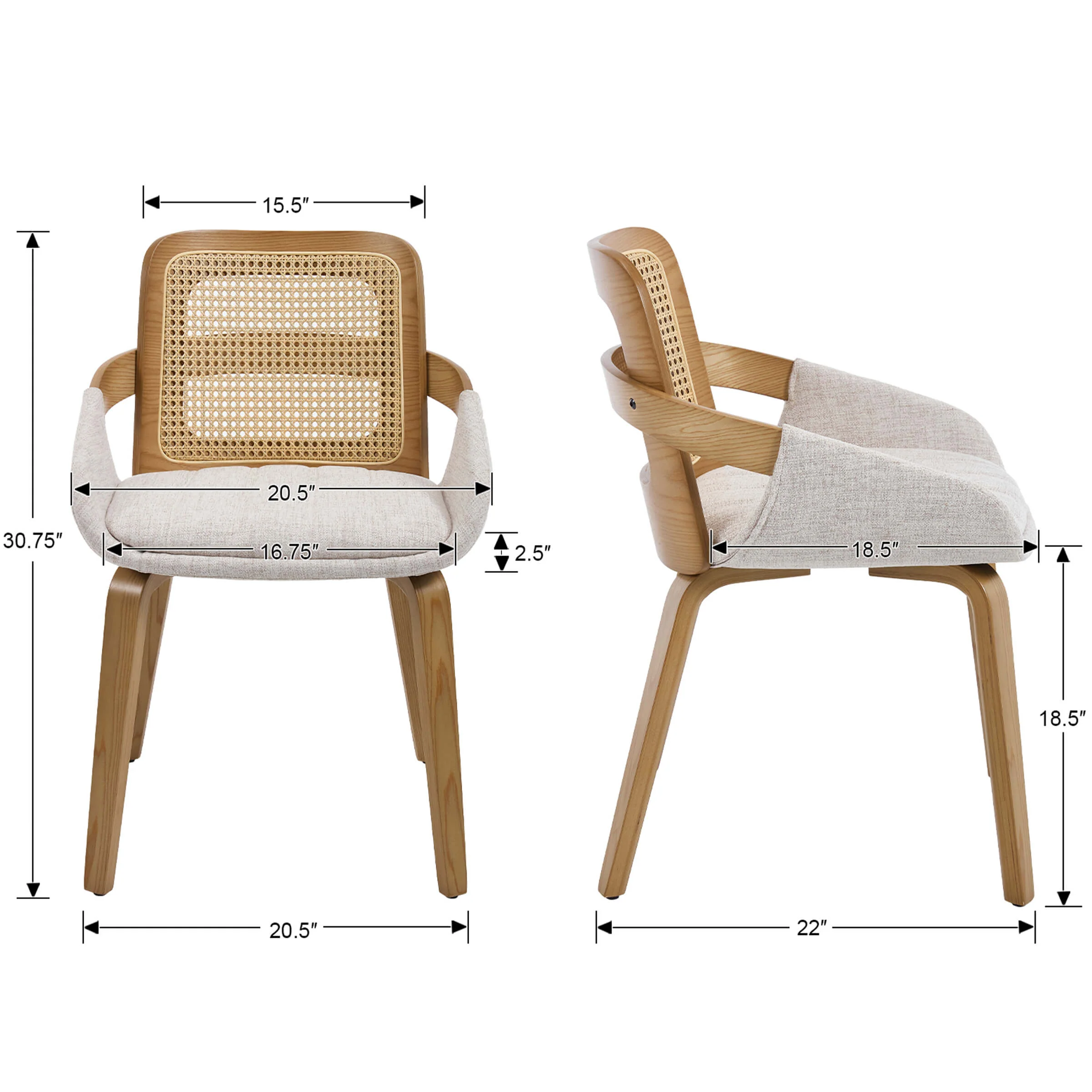 Rattan Cane Dining Chairs Set of 2 - 61343DC - Image 8
