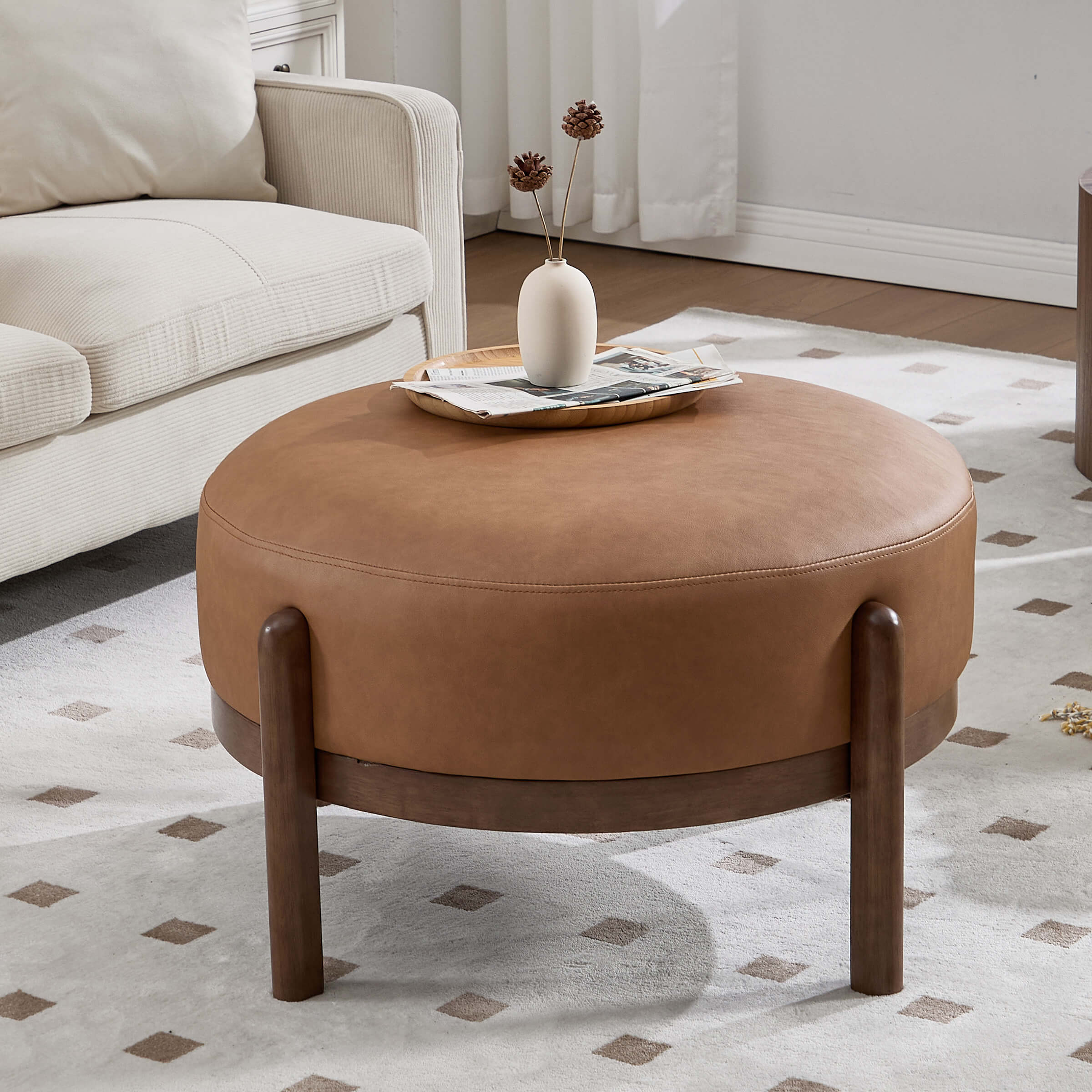 Modern Soft Ottoman with Wood Legs - 2673OT - Image 6