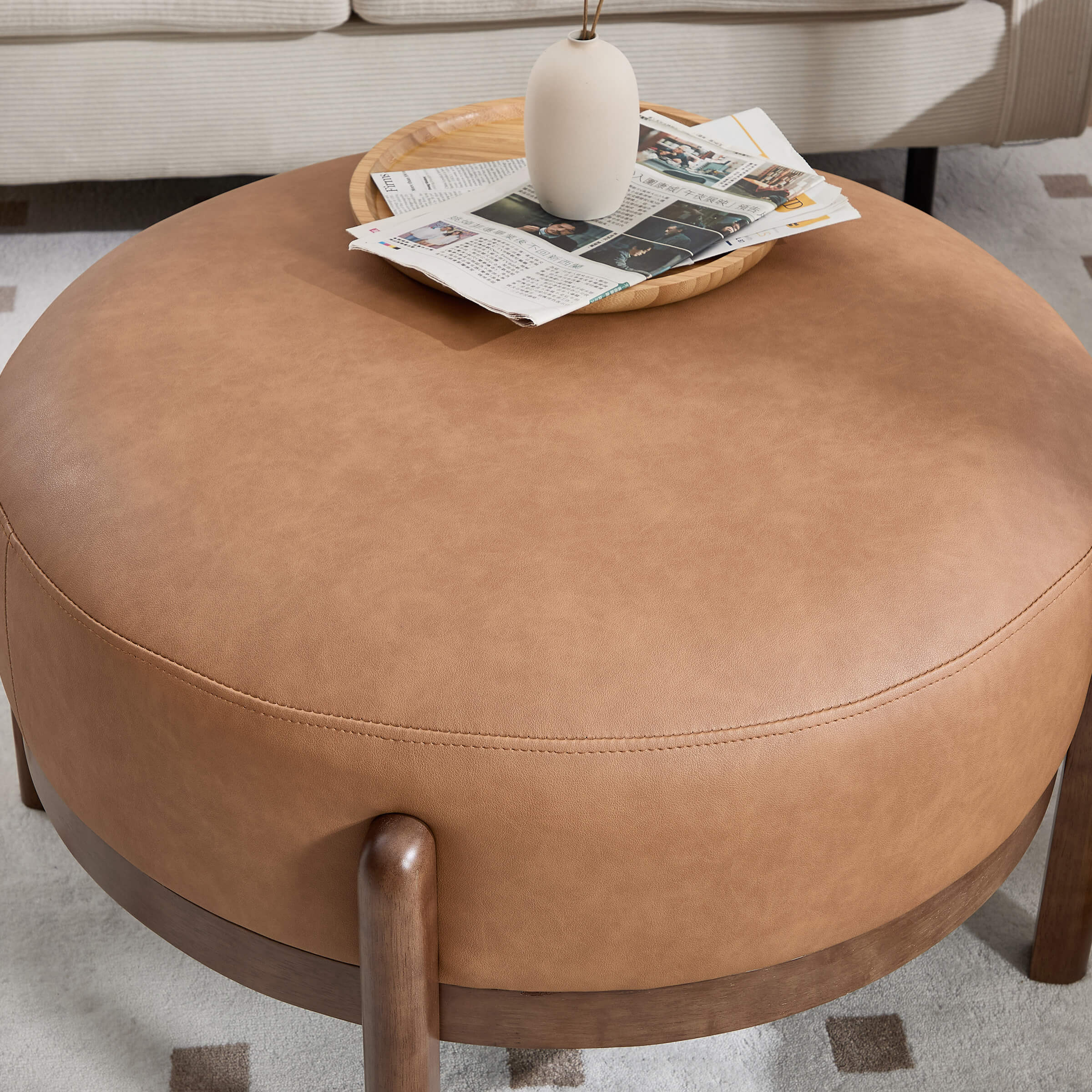 Modern Soft Ottoman with Wood Legs - 2673OT - Image 8