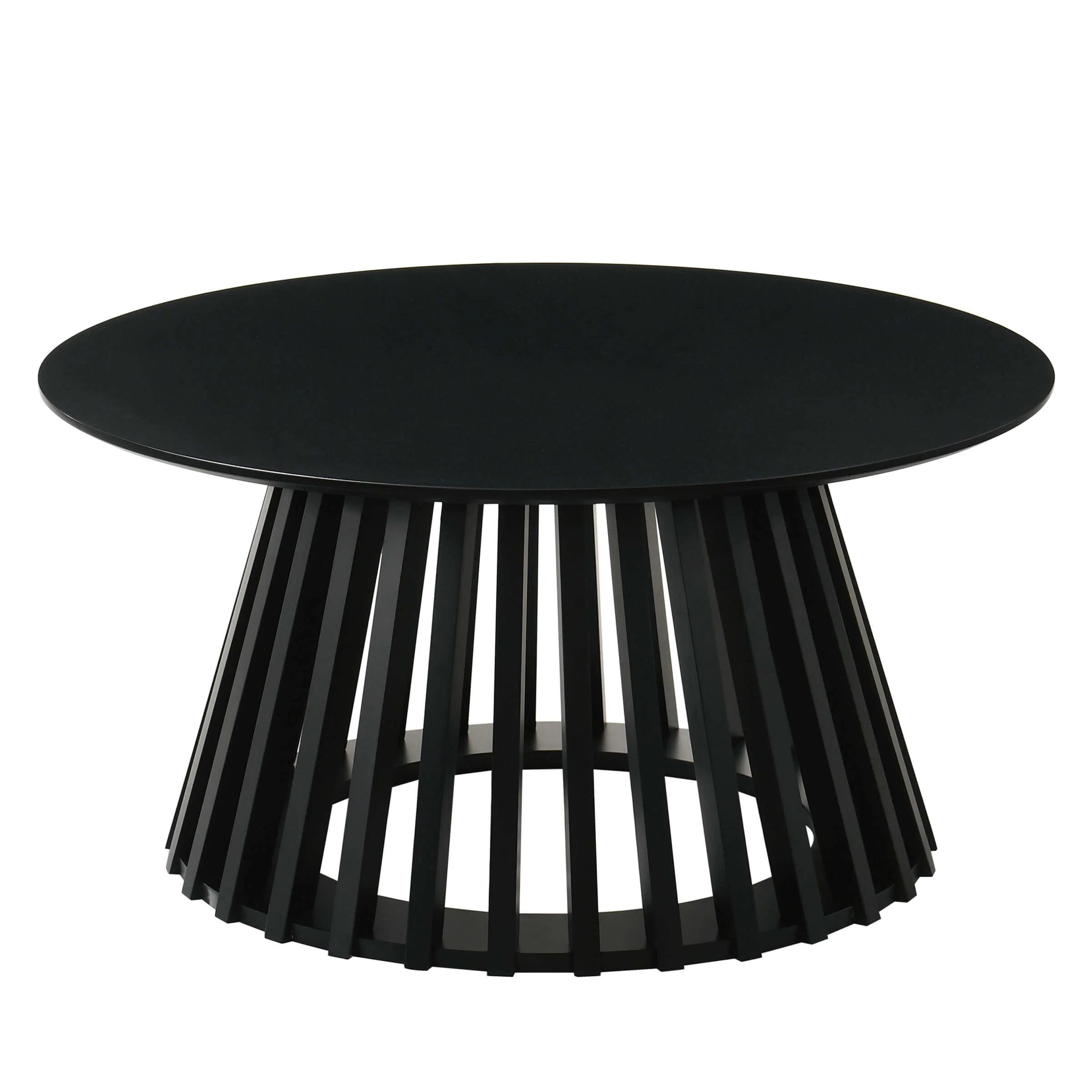 Solid Wood Round Coffee Table with Geometric Base - 50004CT