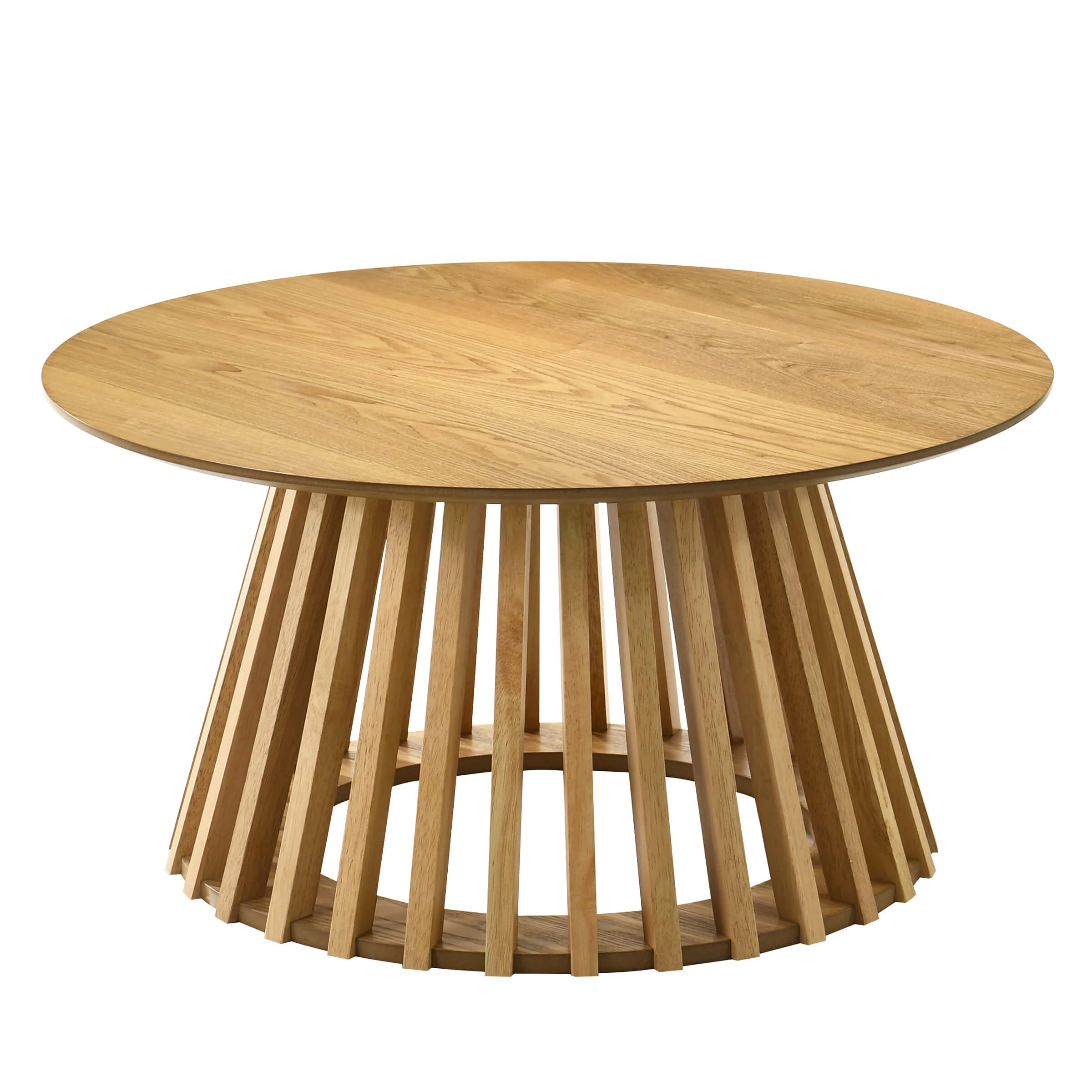 Solid Wood Round Coffee Table with Geometric Base - 50004CT - Image 5