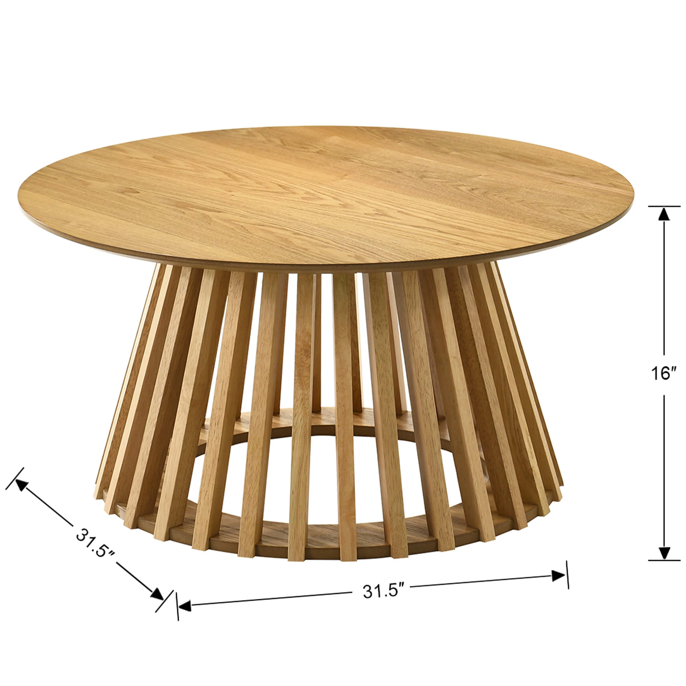 Solid Wood Round Coffee Table with Geometric Base - 50004CT - Image 9