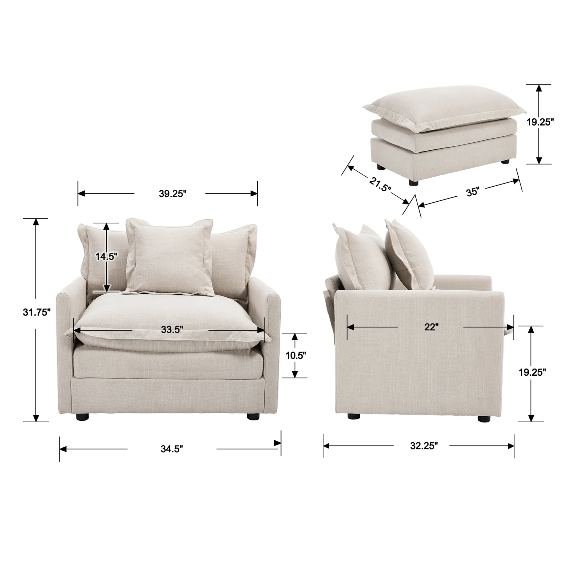 Single Sofa with Ottoman & Pillow - 1036SF - Image 25