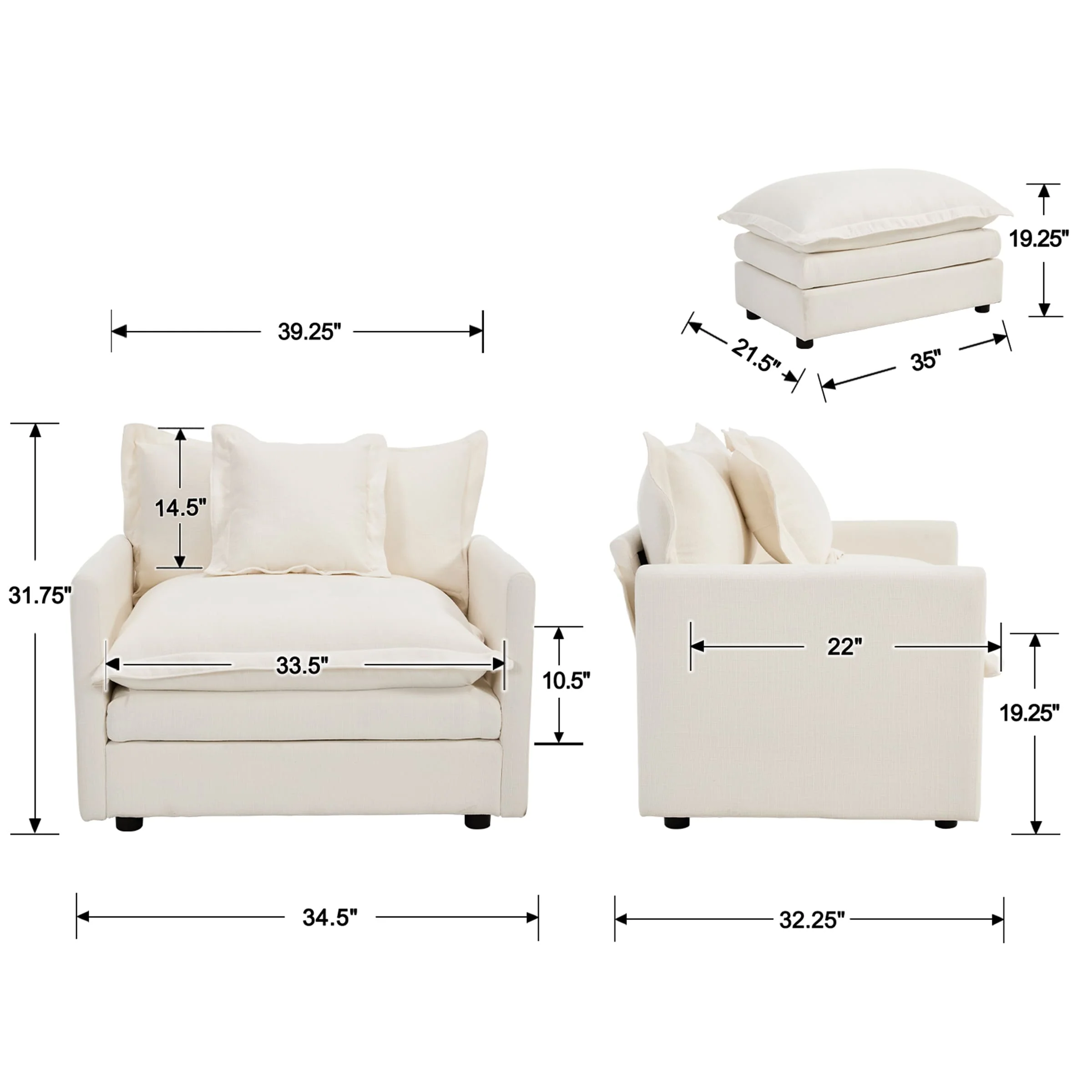 Single Sofa with Ottoman & Pillow - 1036SF - Image 26