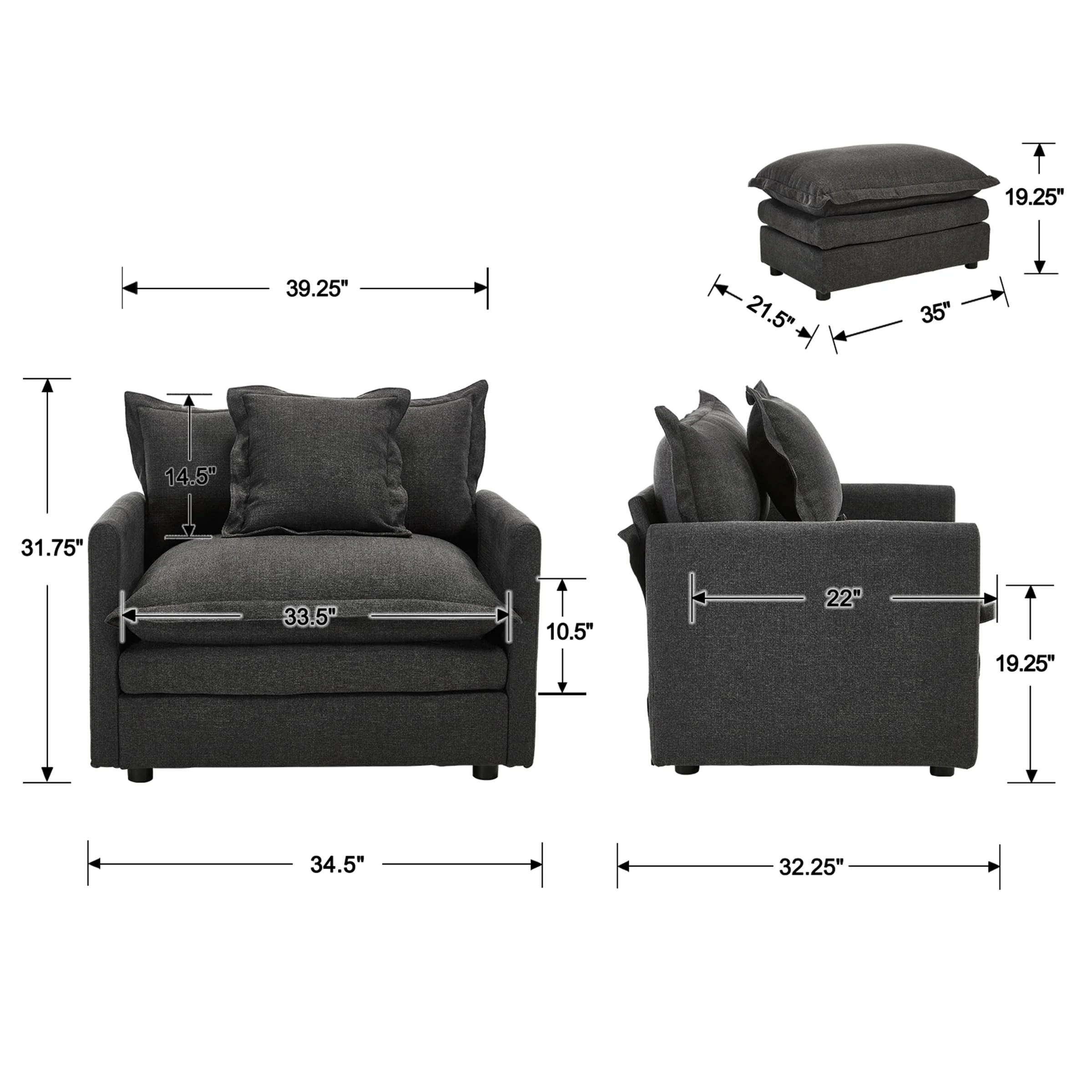 Single Sofa with Ottoman & Pillow - 1036SF - Image 8