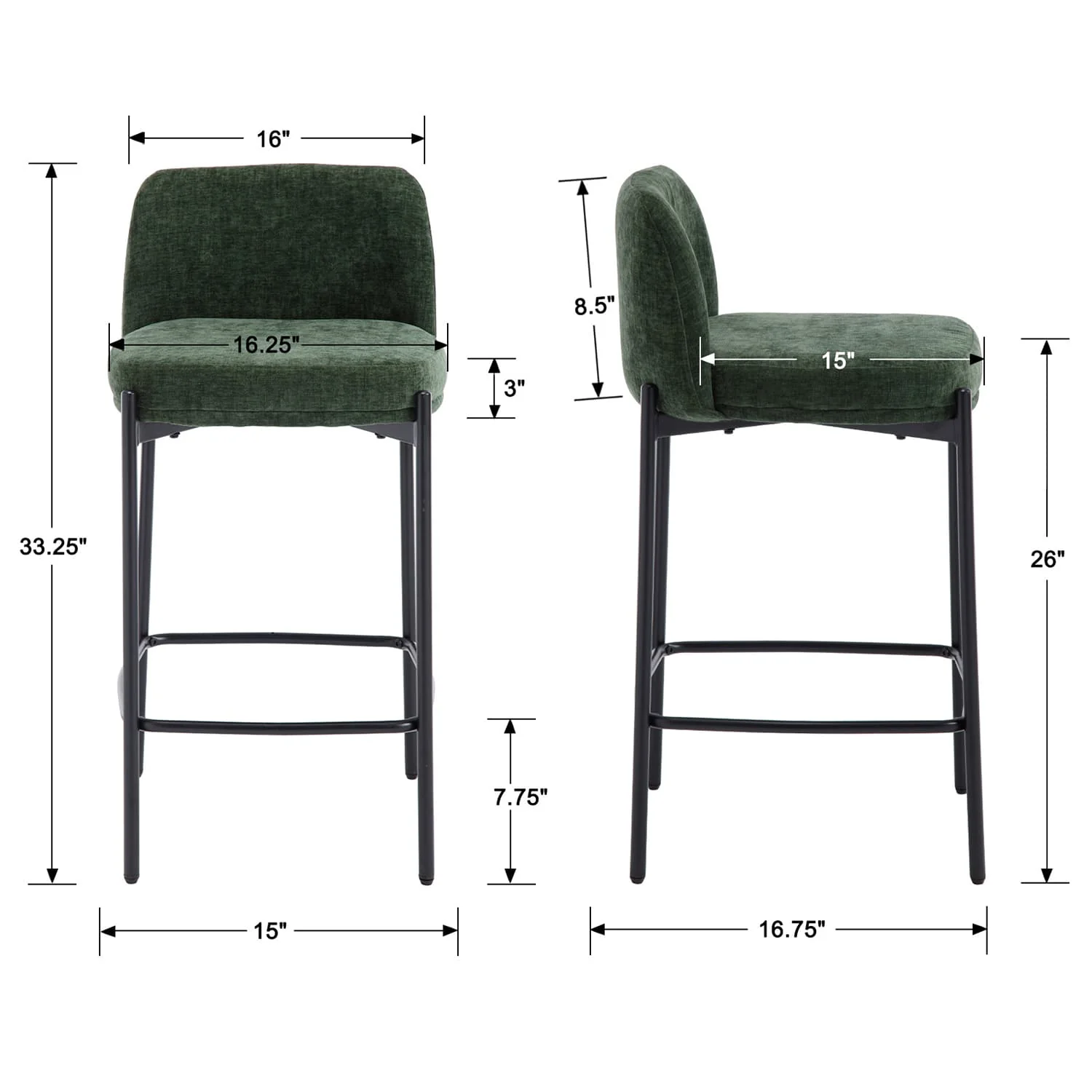 26"H White Boucle Bar Stools Set of 2 - 23727CS - Image 12