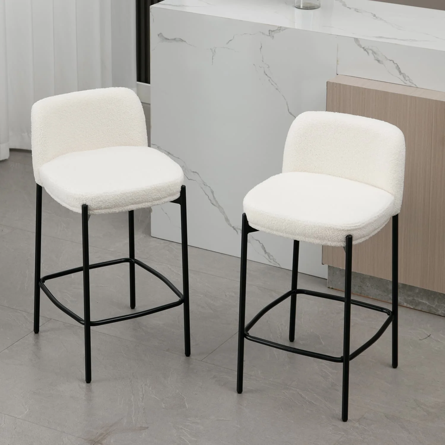 26"H White Boucle Bar Stools Set of 2 - 23727CS - Image 3