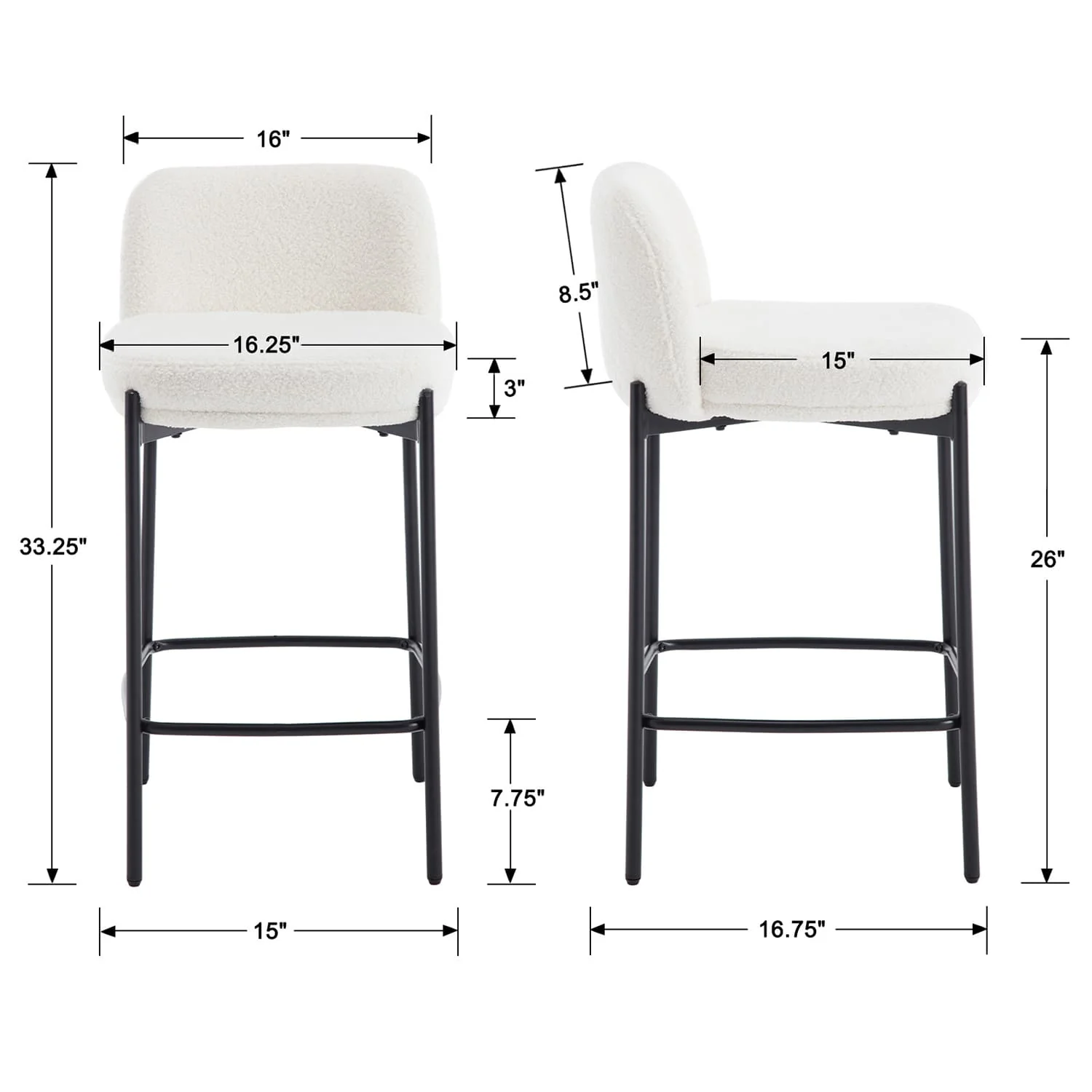 26"H White Boucle Bar Stools Set of 2 - 23727CS - Image 7