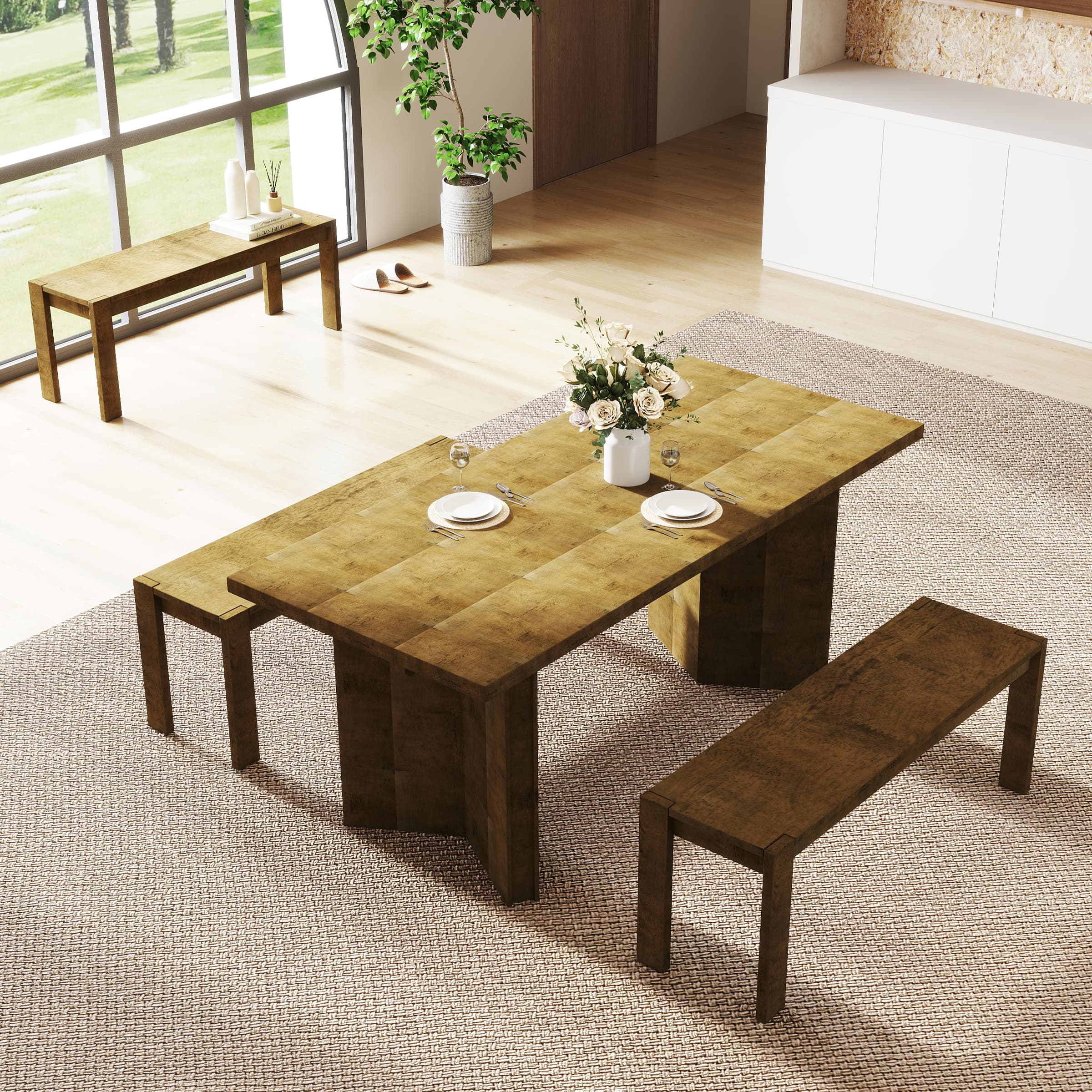 47"L Solid Wood Narrow Farmhouse Dining Bench - 0001BH - Image 3