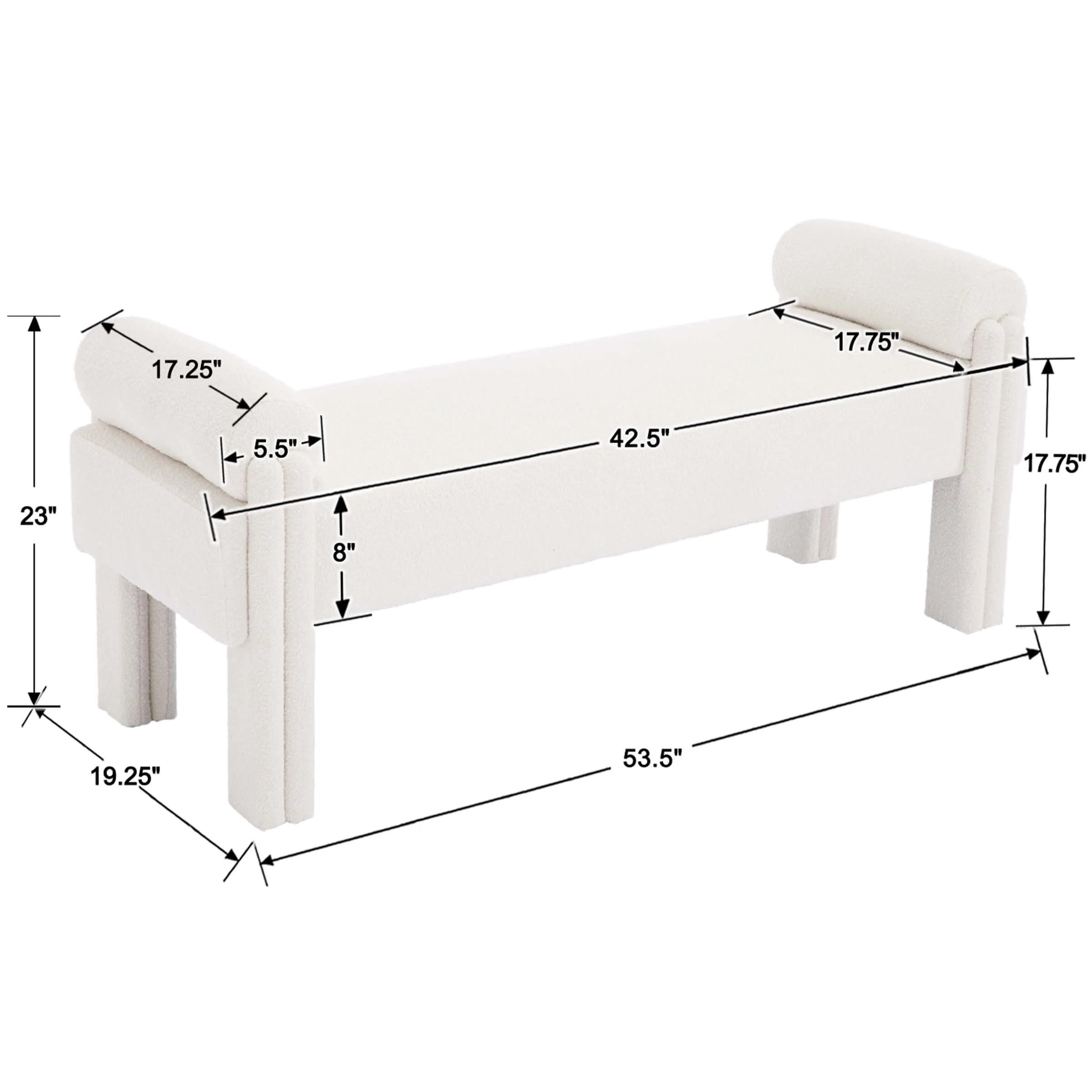 53"W End of Bed Bench with Armrests - 2640BH - Image 7
