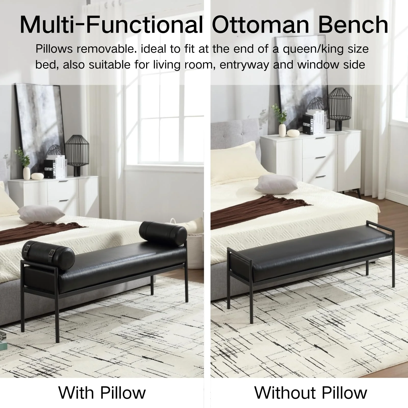55 "W Bedroom Bench with Removable Pillows - 2160BH - Image 11