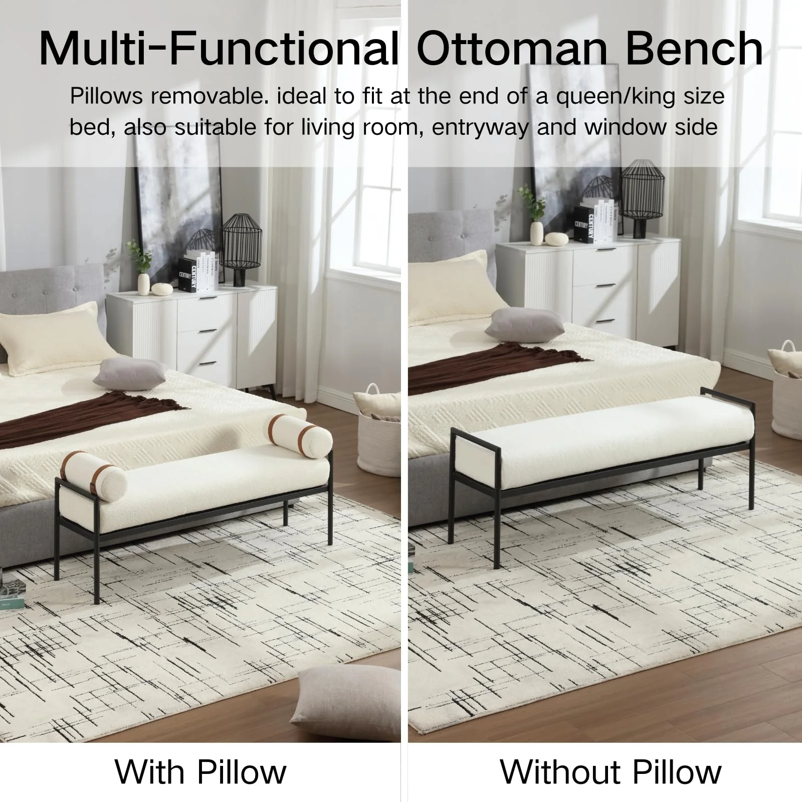 55 "W Bedroom Bench with Removable Pillows - 2160BH - Image 14
