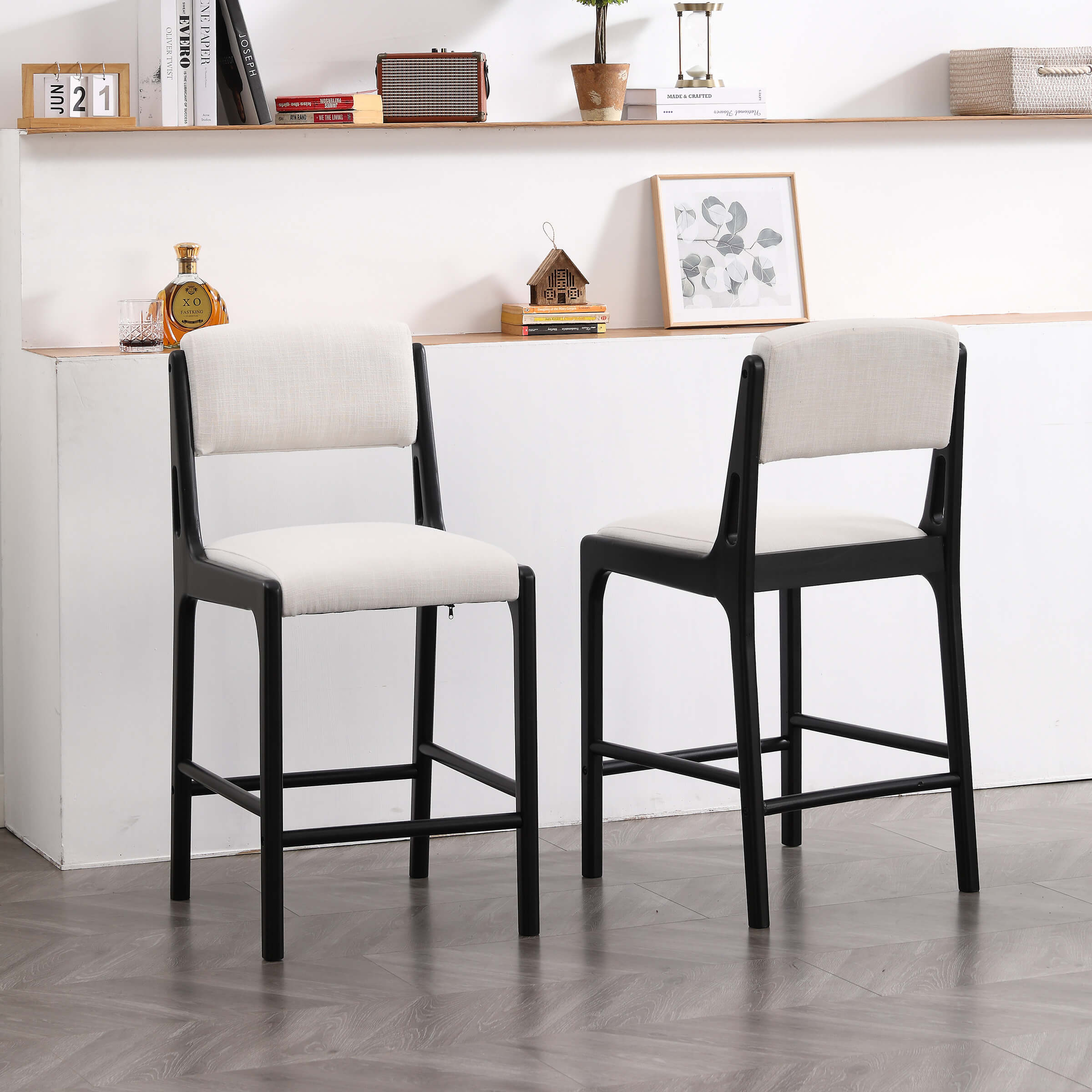 Beige Linen Bar Stools Set of 2 - 5816CS - Image 2