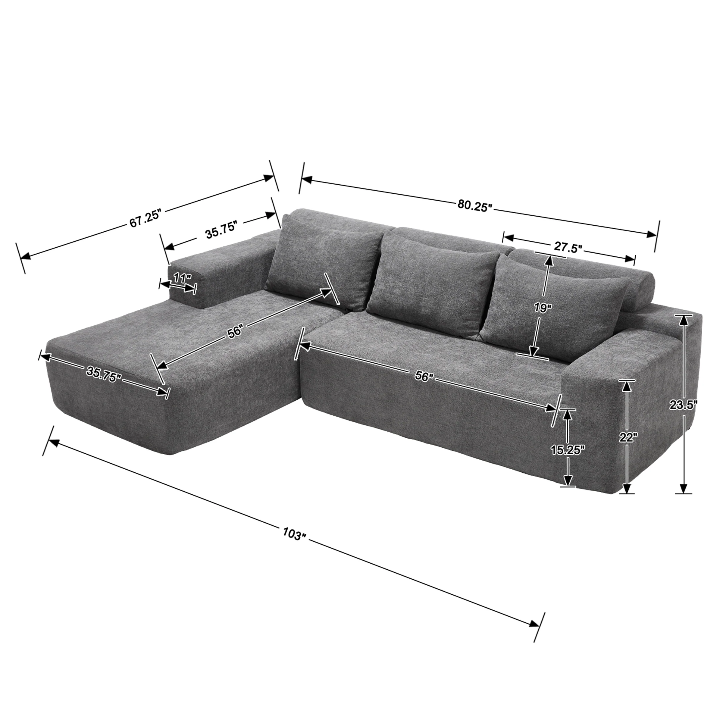 Chenille Cloud Couch L-Shaped Sofa with Left Chaise - XXX20SF - Image 14