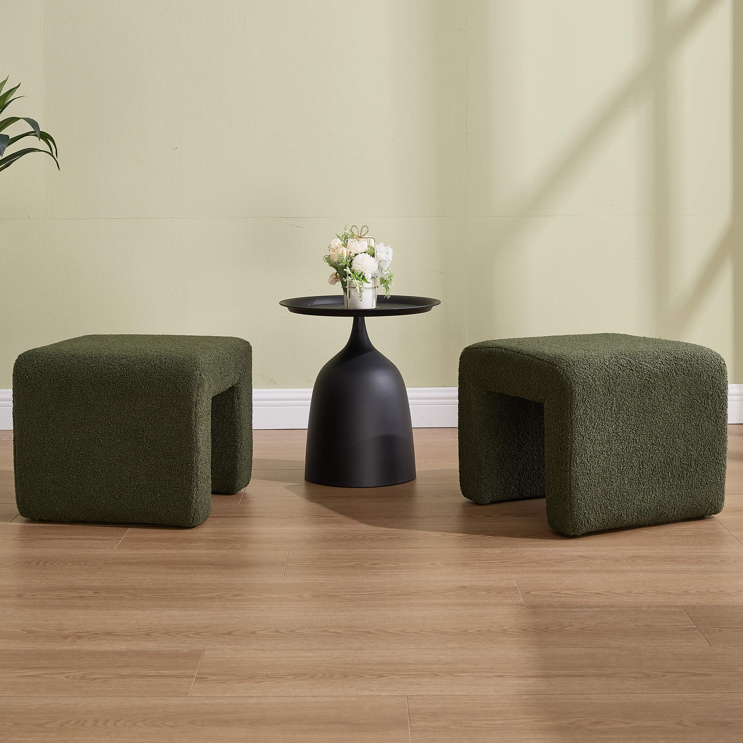 Modern Boucle Bench White Sherpa Ottoman Bench Set of 3 - 1819 - Image 12