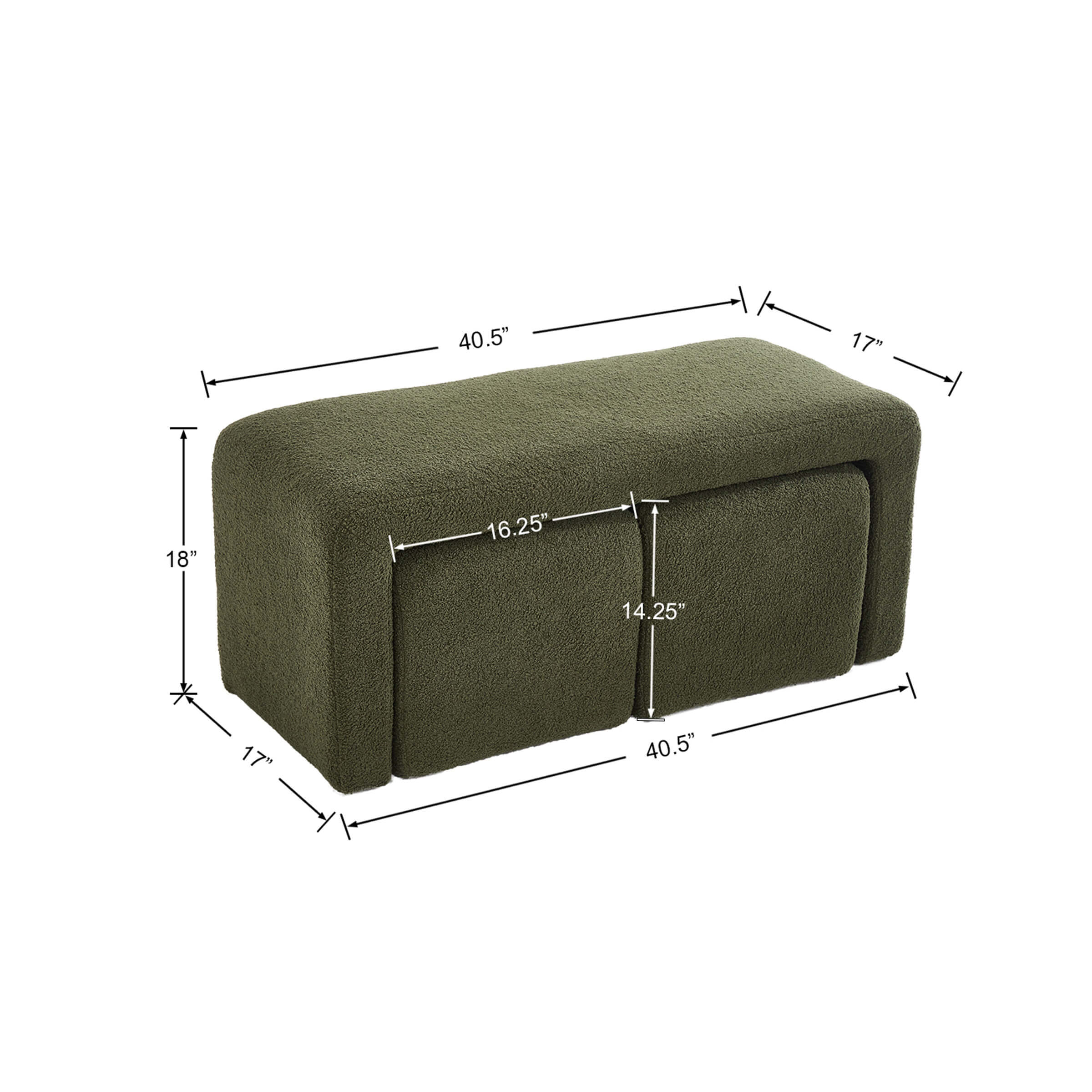 Modern Boucle Bench White Sherpa Ottoman Bench Set of 3 - 1819 - Image 17