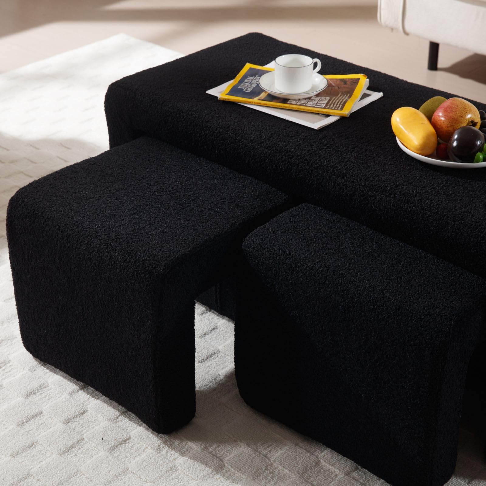 Modern Boucle Bench White Sherpa Ottoman Bench Set of 3 - 1819 - Image 5