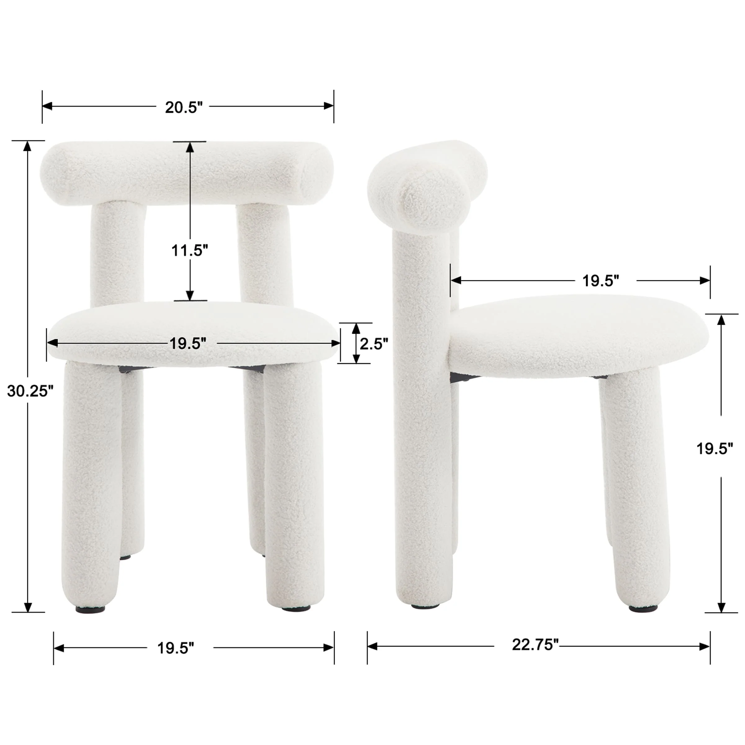 Modern Sherpa Cute Dining Chairs Set of 2 - 3136DC - Image 10