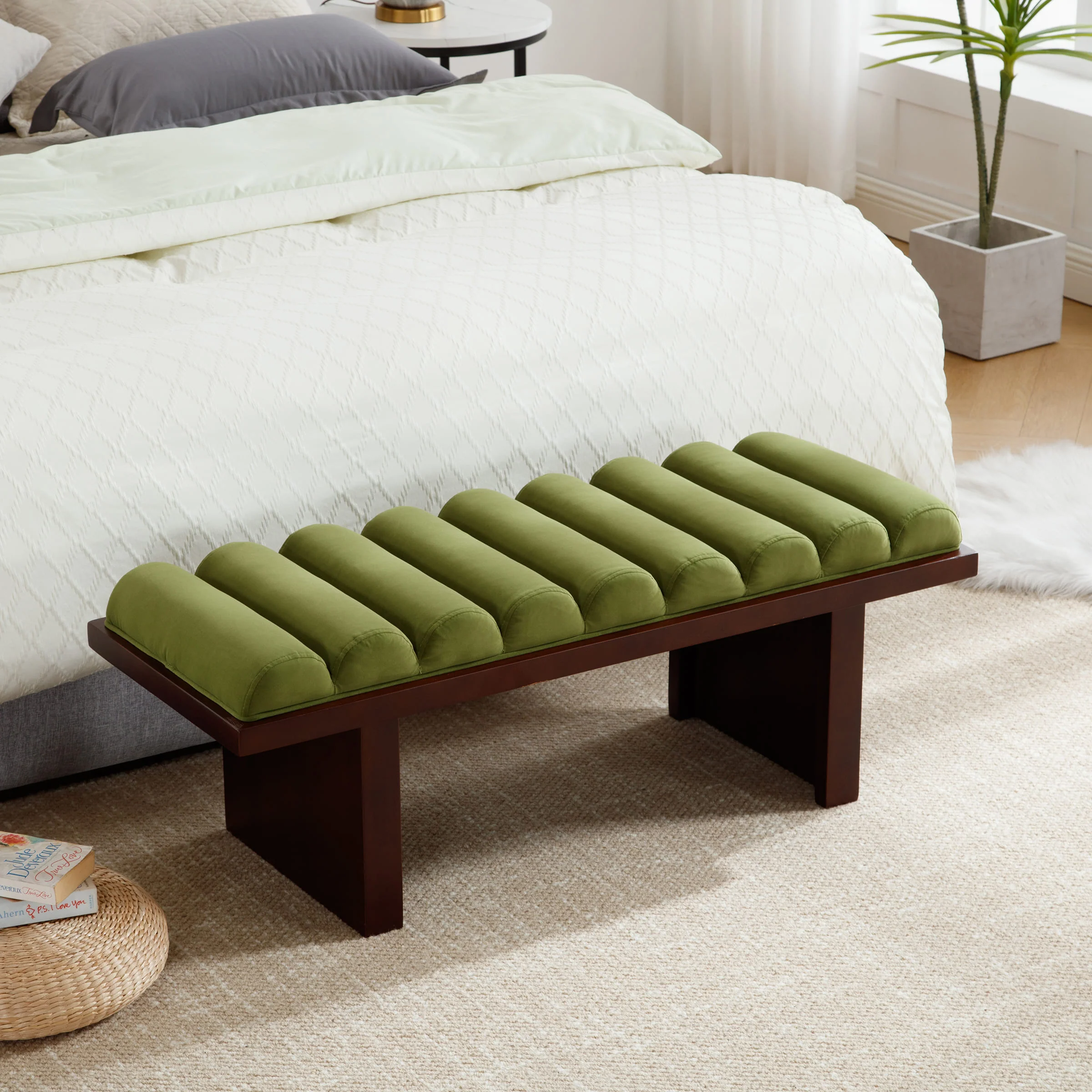 Modern Padded Wood Frame Bench - 2639BH - Image 10