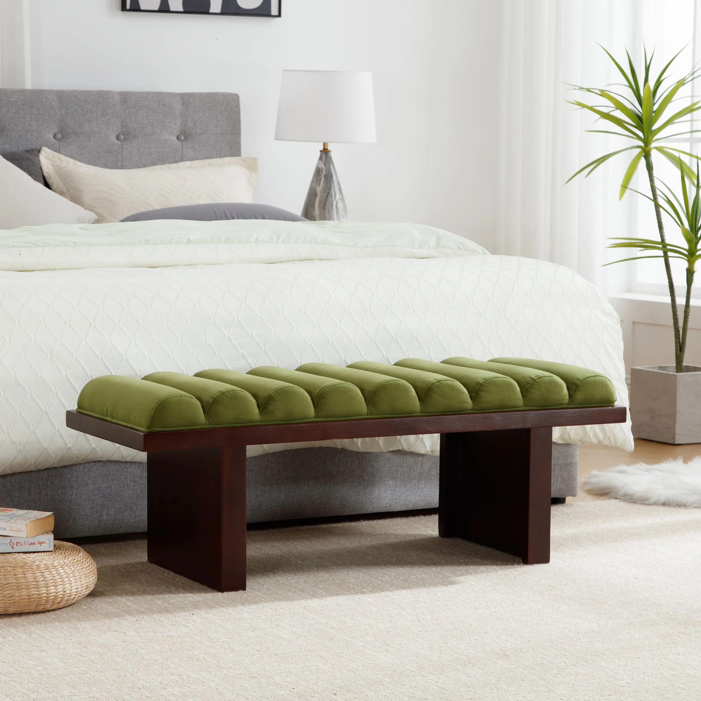 Modern Padded Wood Frame Bench - 2639BH - Image 11