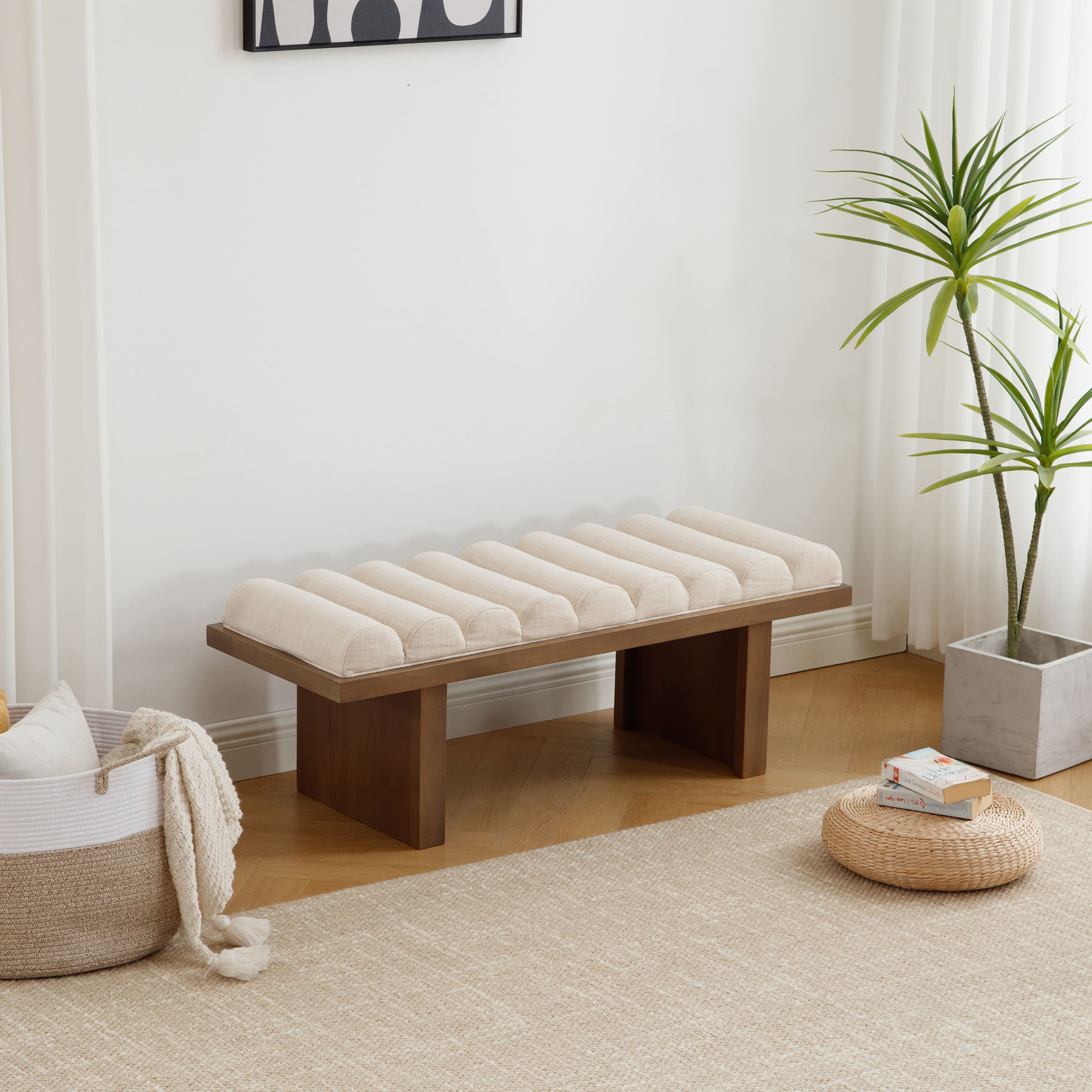 Modern Padded Wood Frame Bench - 2639BH - Image 3