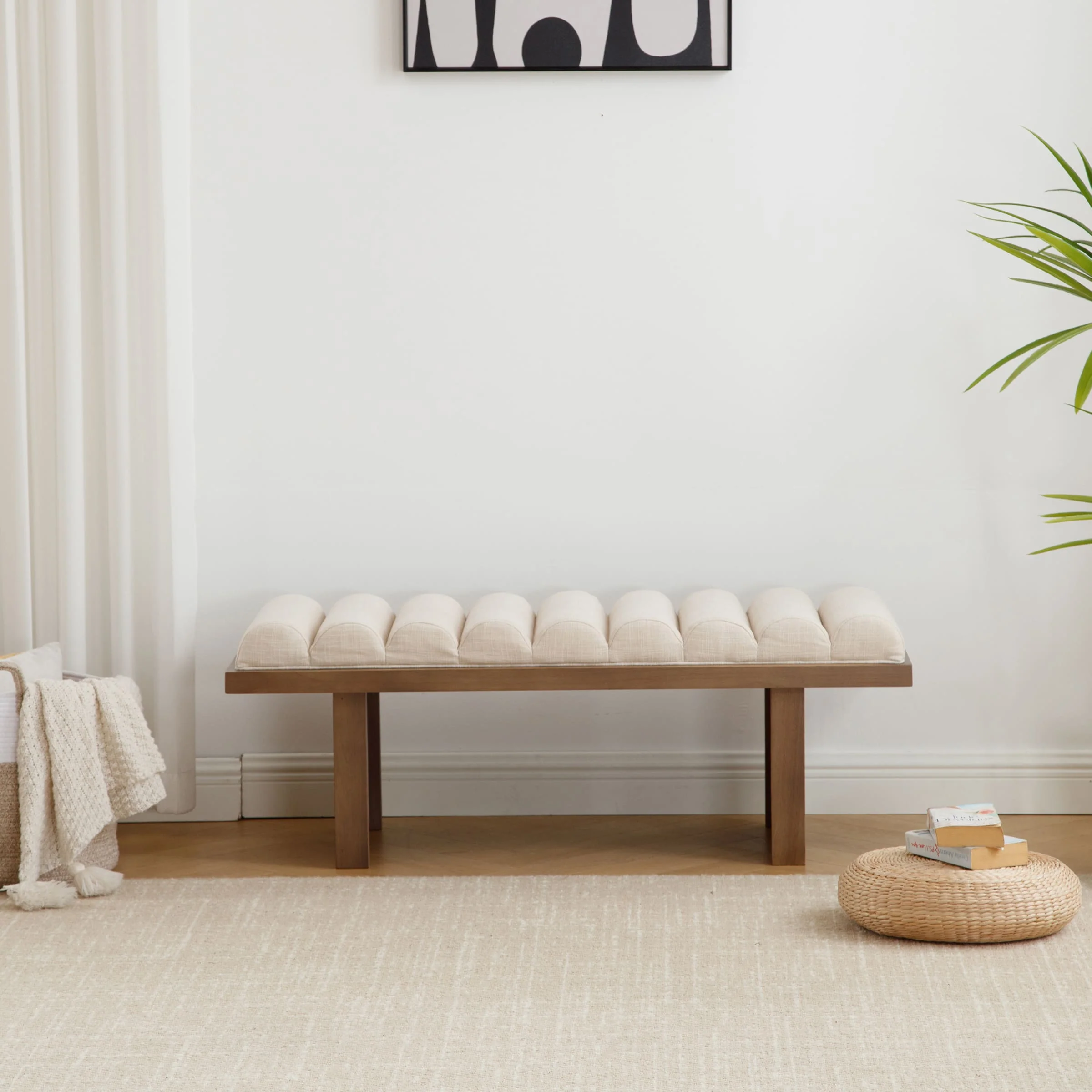 Modern Padded Wood Frame Bench - 2639BH - Image 4