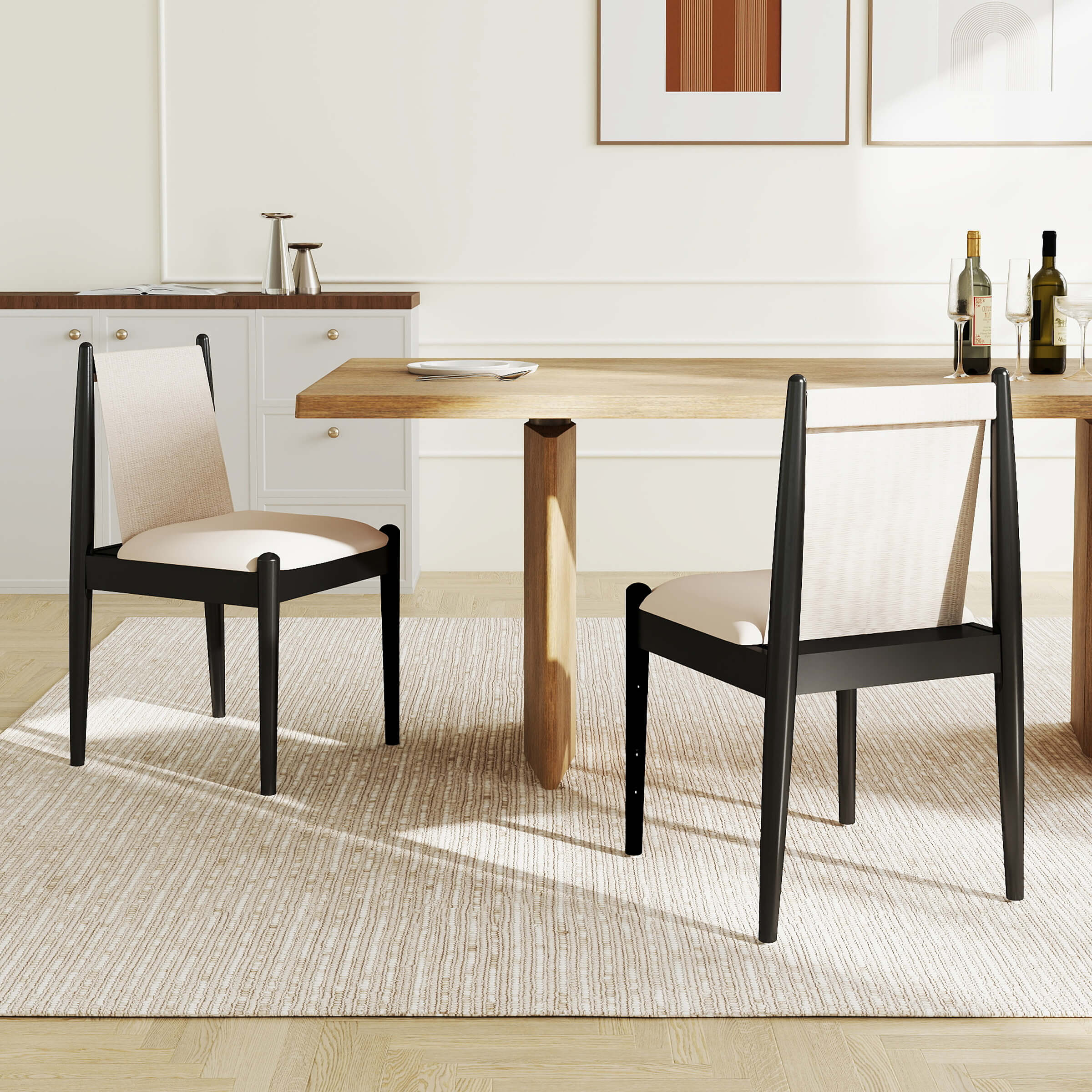 Modern Upholstered Linen Fabric Dining Chairs Set of 2 - 0009DC - Image 2