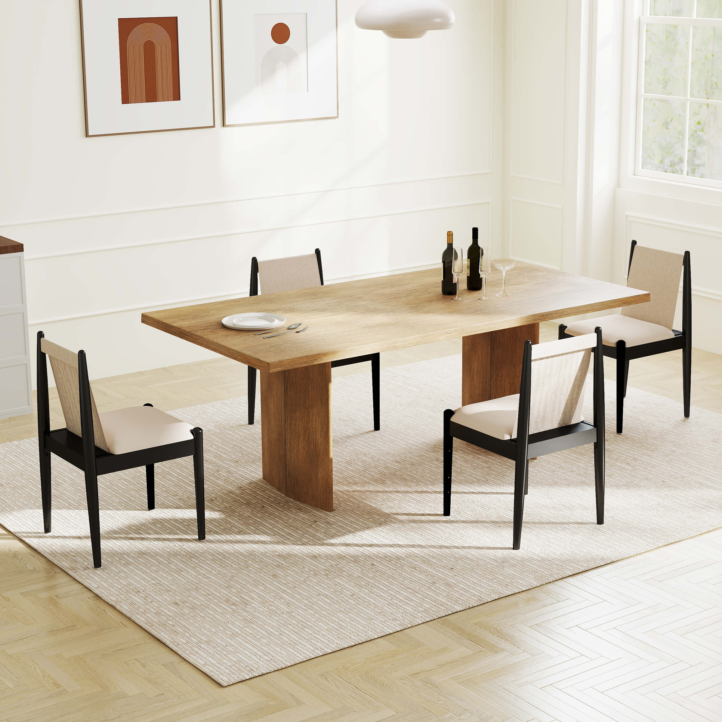 Modern Upholstered Linen Fabric Dining Chairs Set of 2 - 0009DC - Image 3
